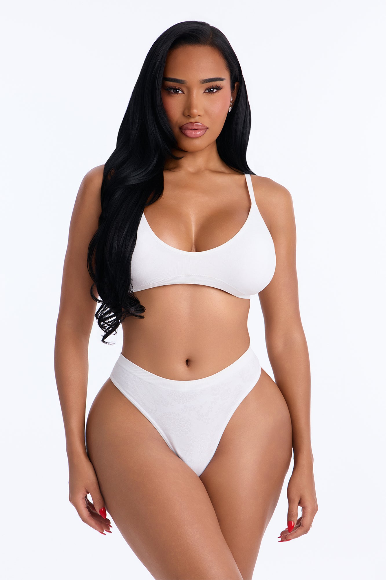 Seamless Jacquard Print Thong Panty - White