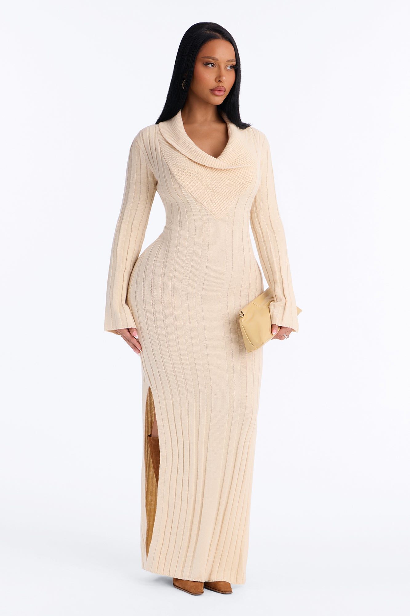 Park Avenue Muse Maxi Sweater Dress - Beige