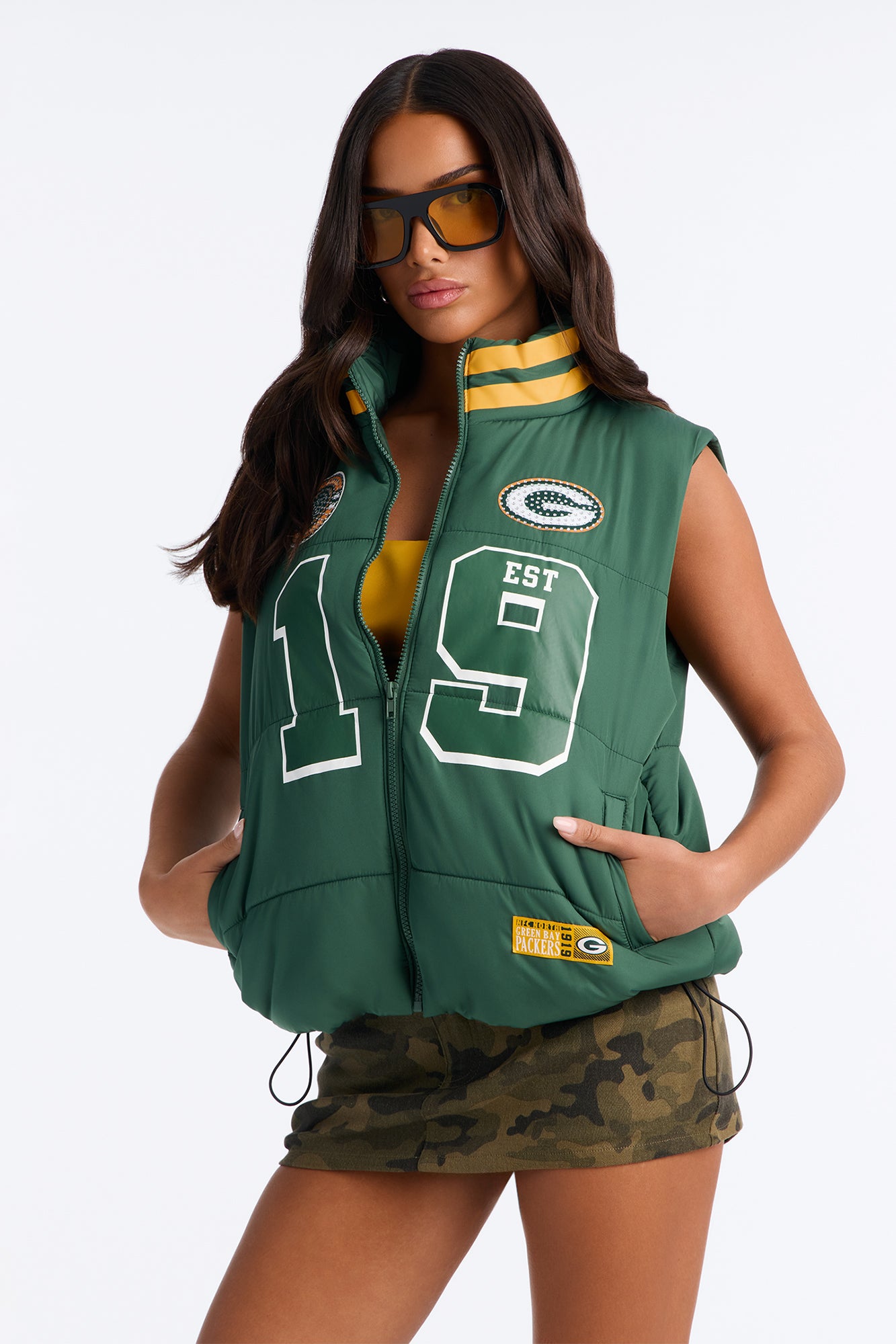 NFL Green Bay Packers Rhinestone Puffer Vest - Green