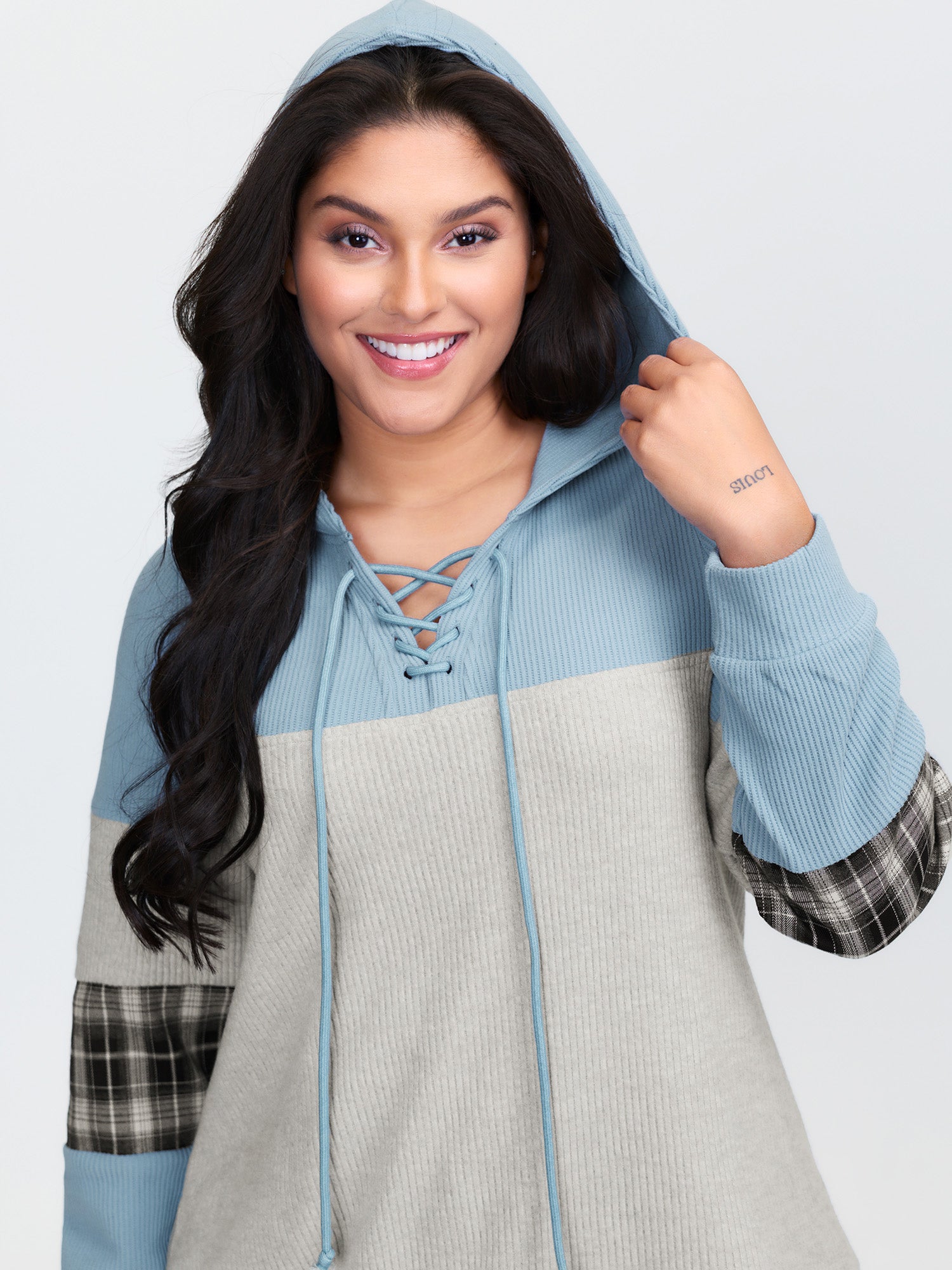 Waffle Weave Color Contrast Hoodie