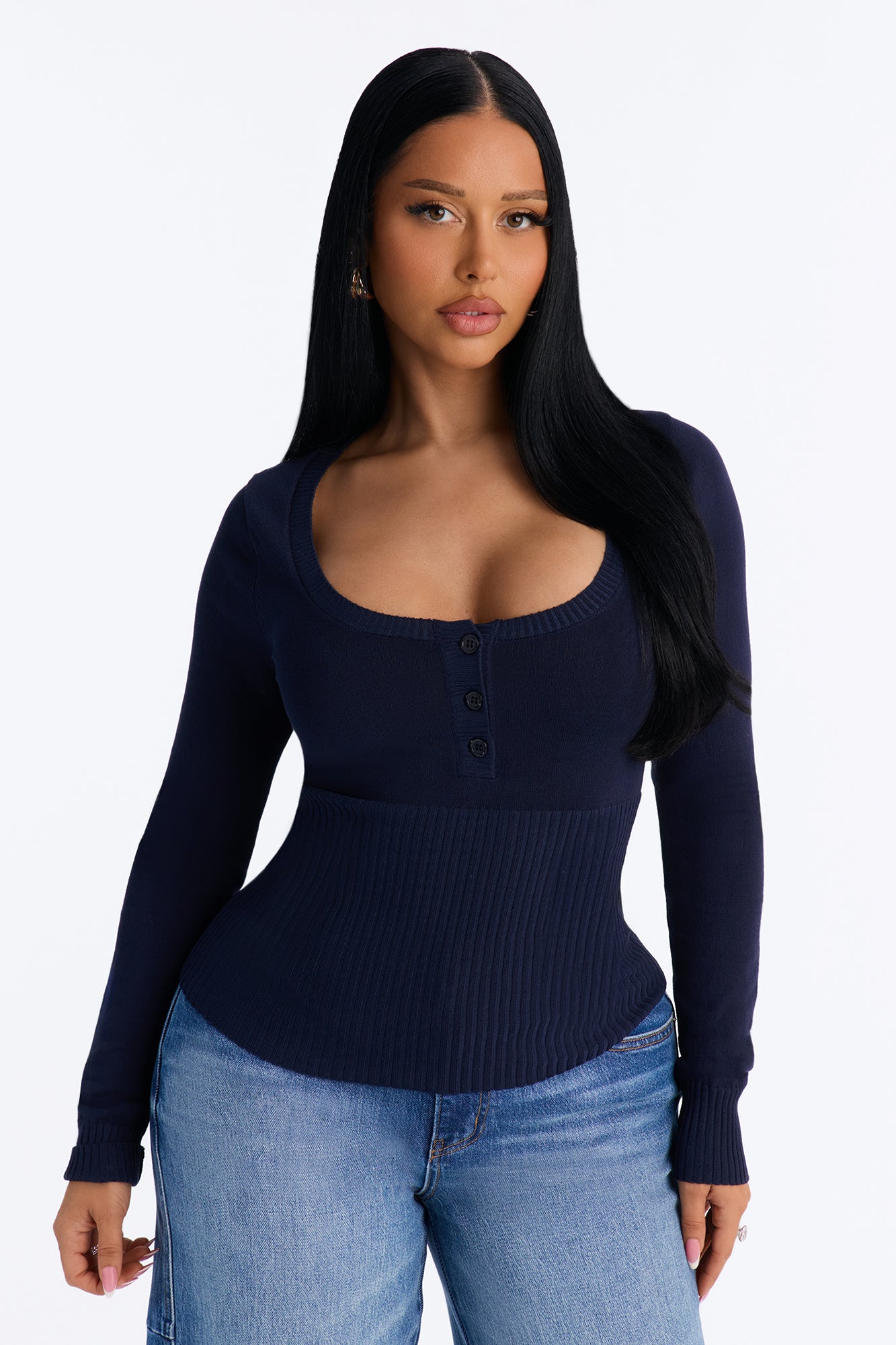 Nostalgic Memories Scoop Neck Pullover Sweater - Navy