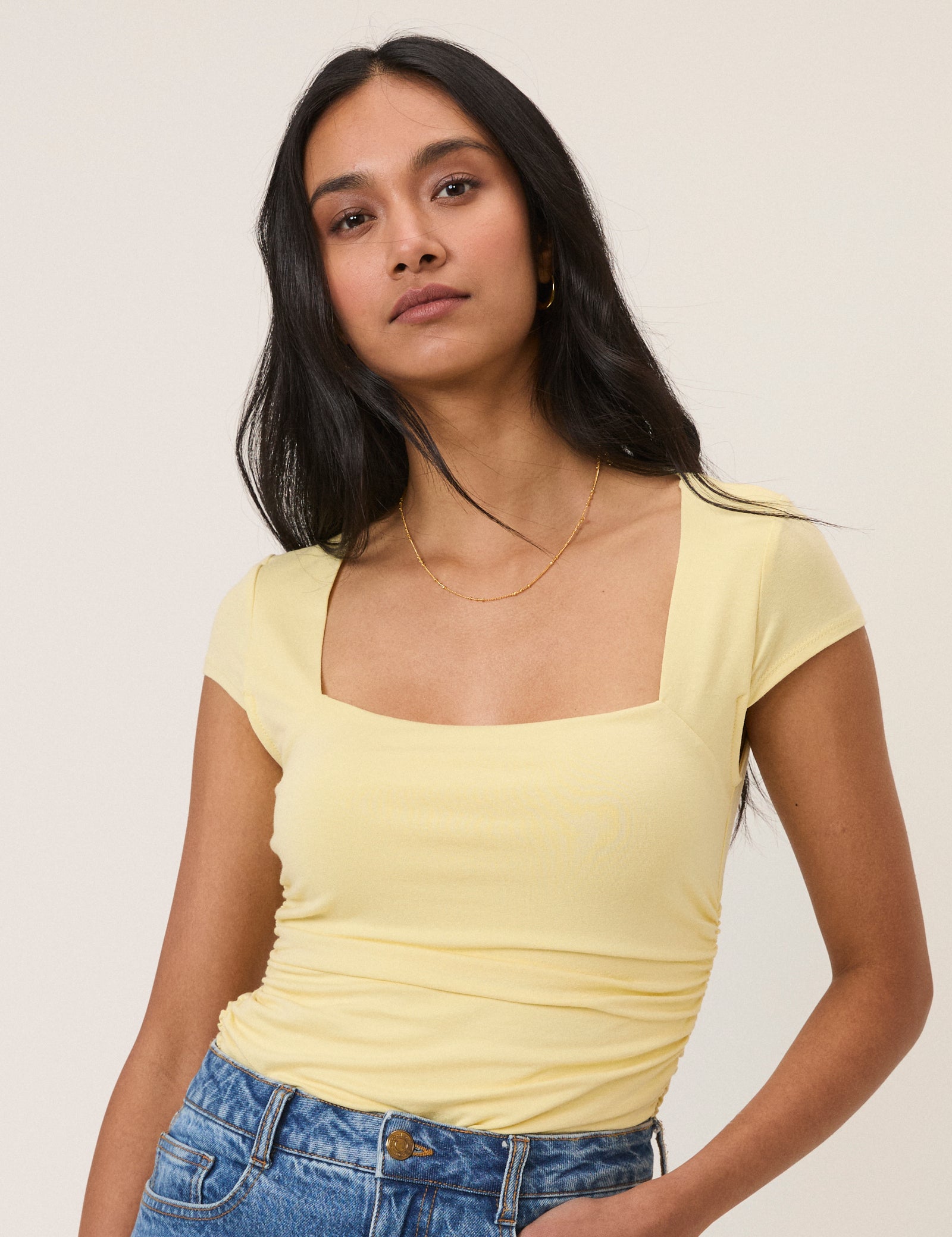 Butter Yellow Square Neck Top