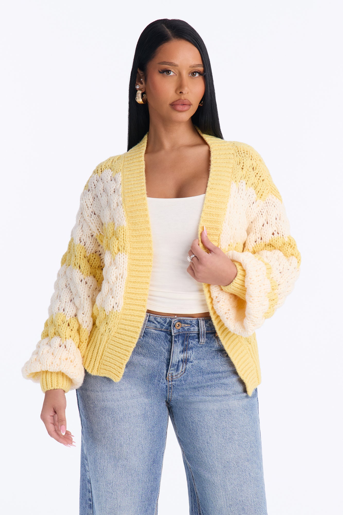 Summer Memories Chunky Striped Cardigan - Butter Yellow