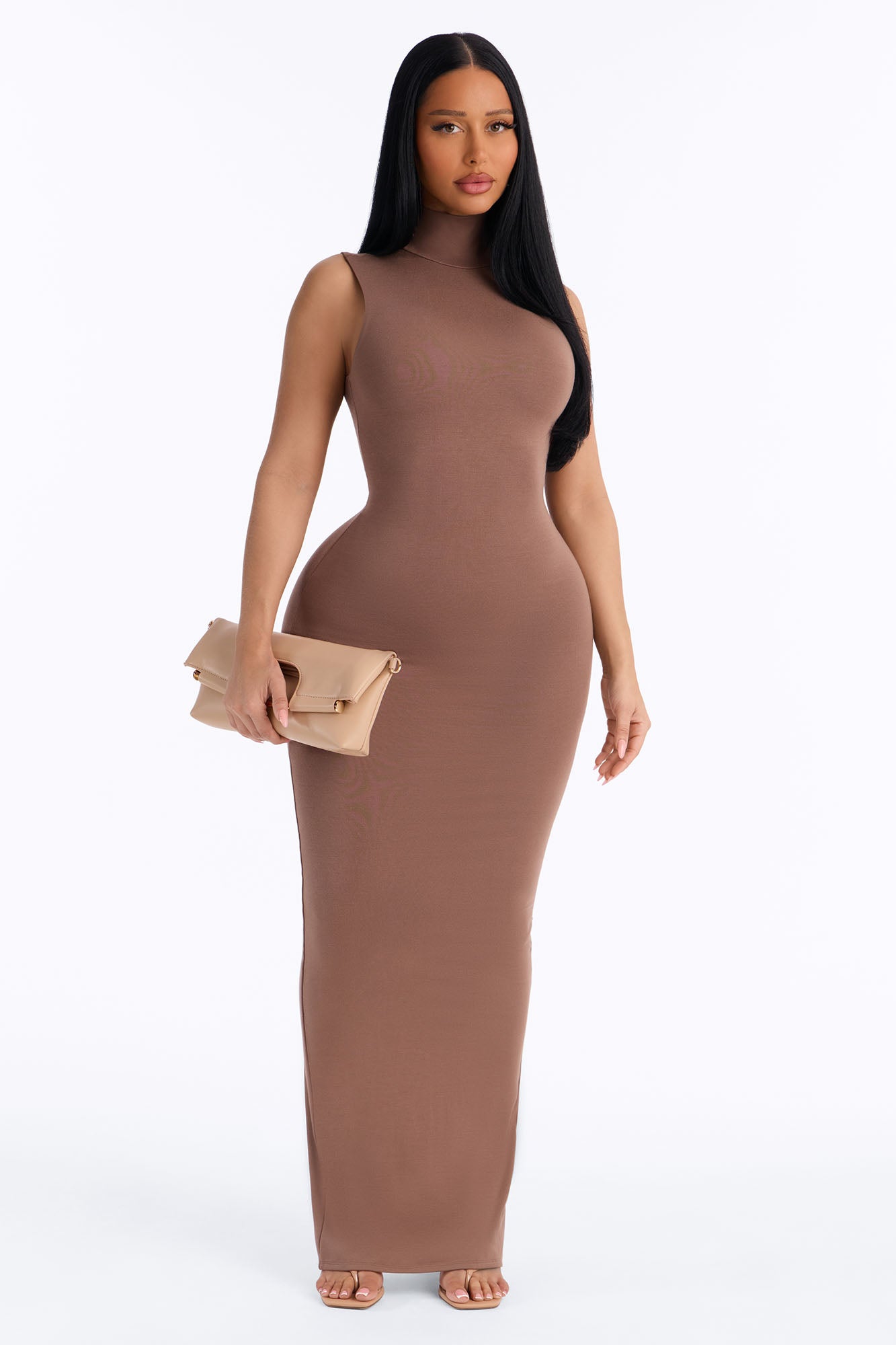 Michelle Premium Modal High Neck Maxi Dress - Sand