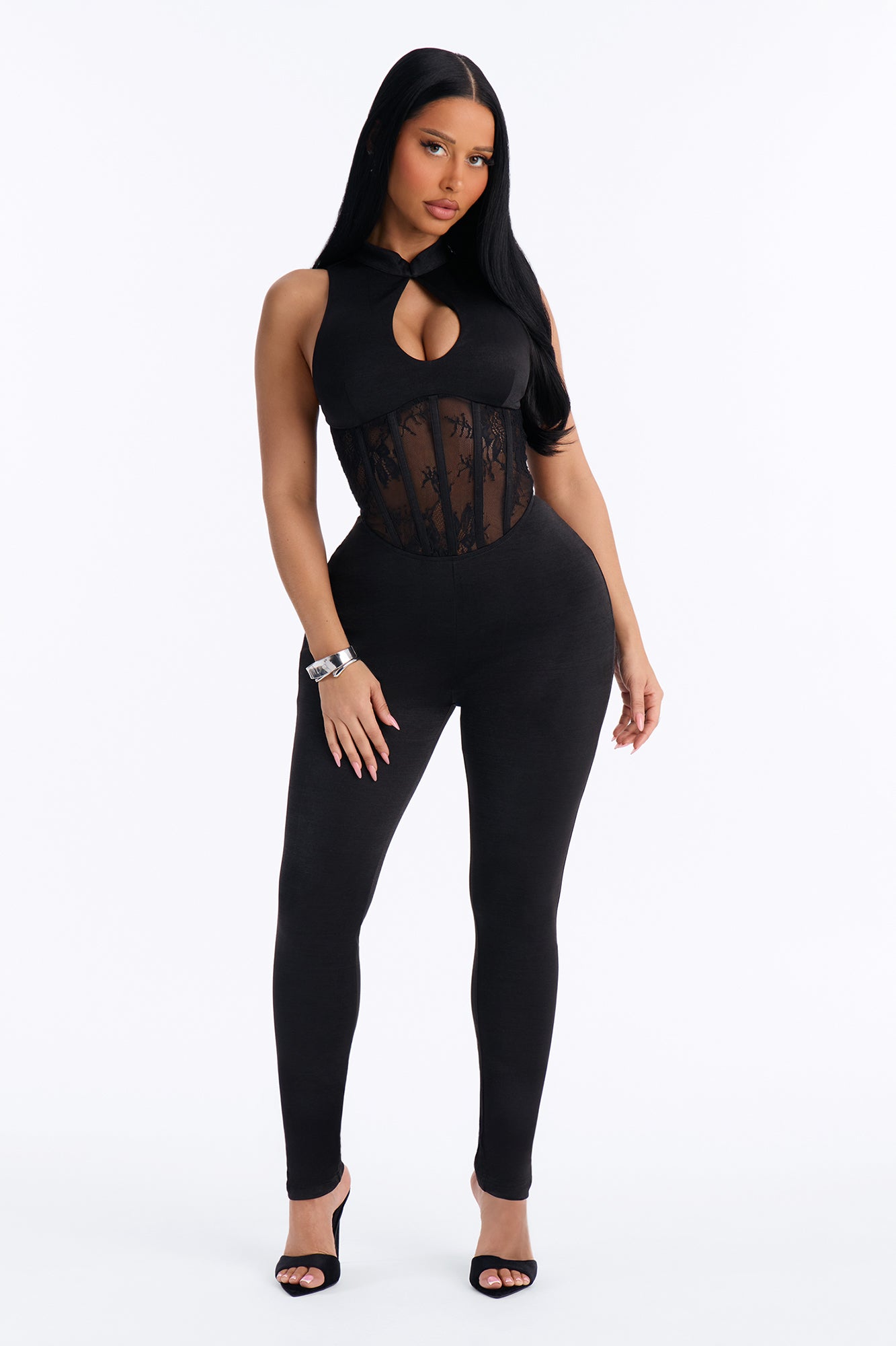 Serena Lace Corset Jumpsuit - Black