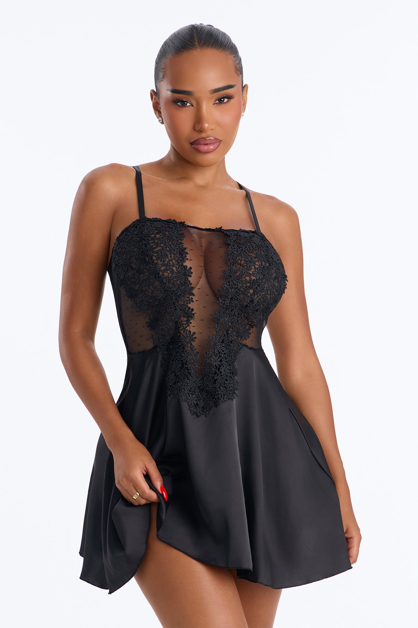 Bedroom Dreams Mesh Satin Babydoll - Black