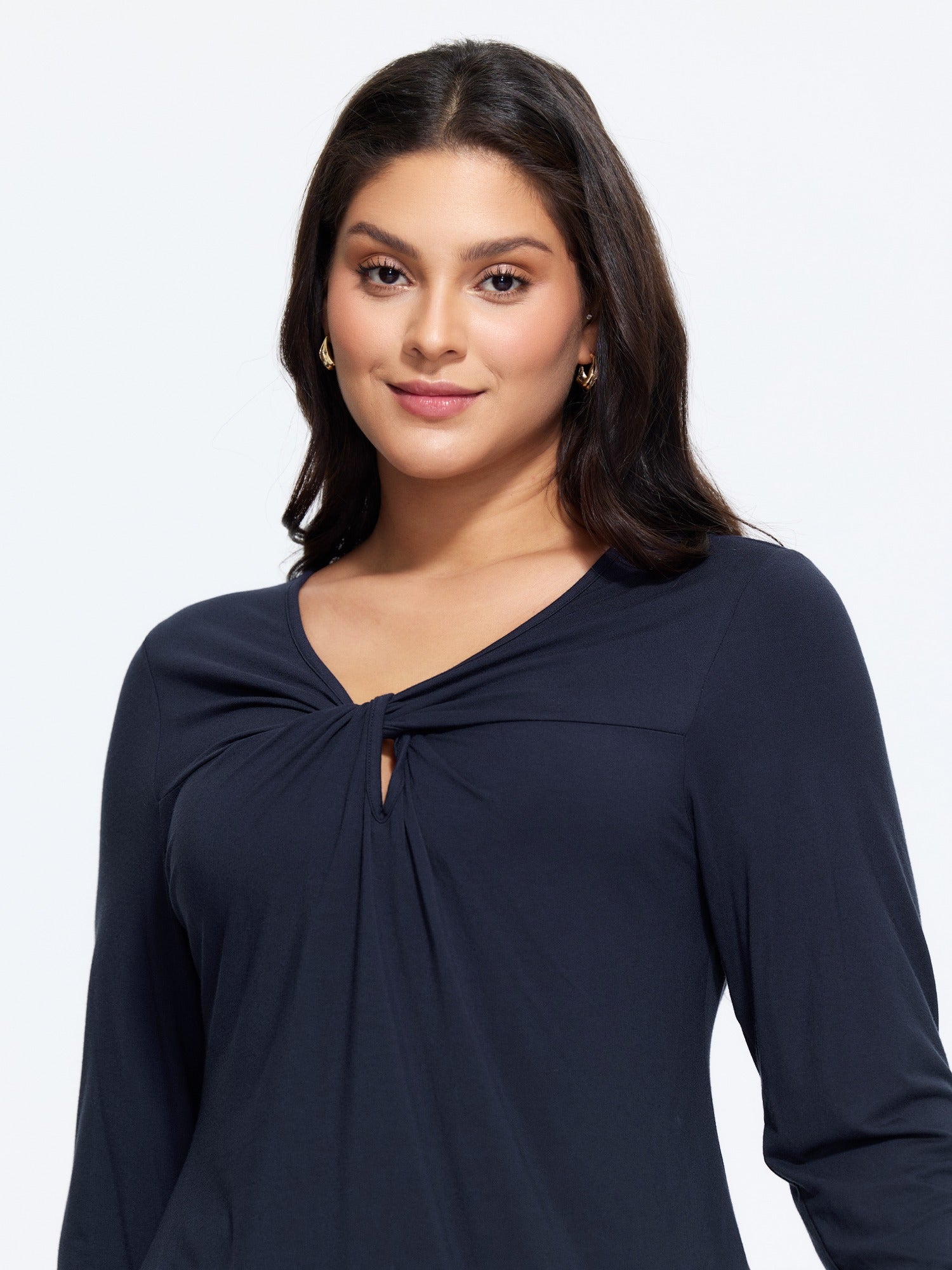 Stretch V‑Neck Twist Knot Keyhole Front Fitted Top