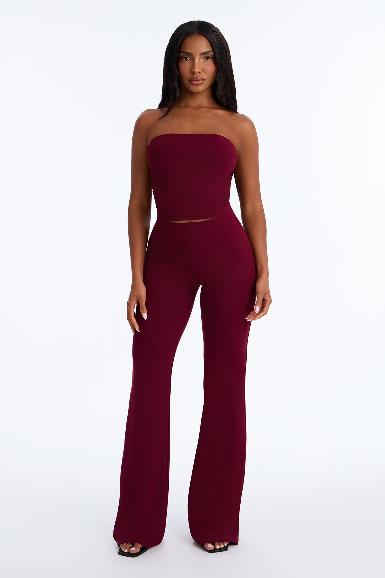 Just Vibes Strapless Pant Set - Burgundy
