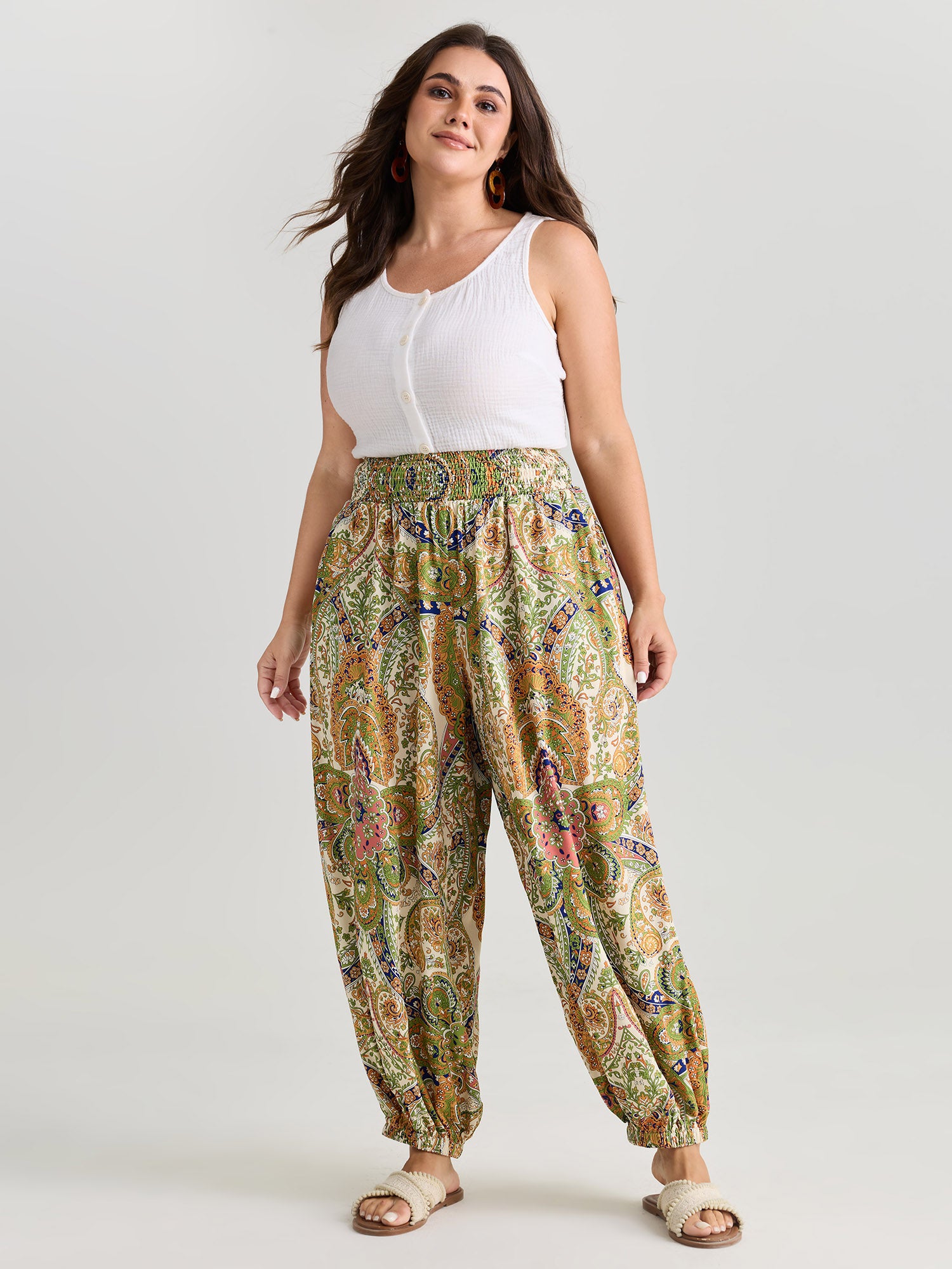 Paisley Print Wide Waistband Jogger Pants