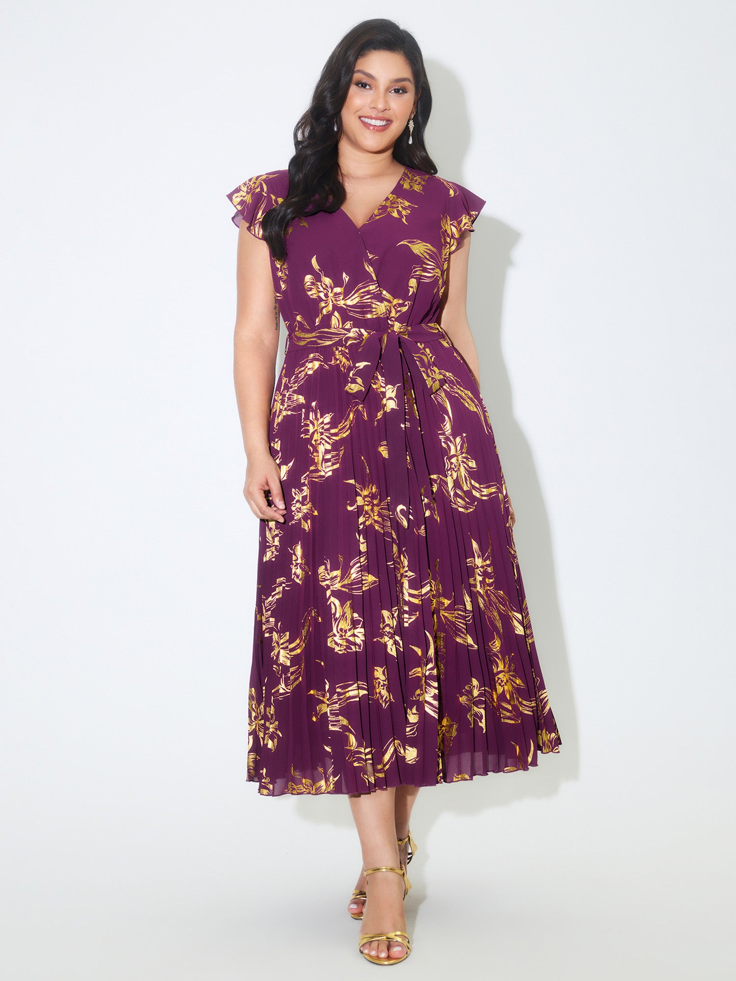Sequin Side-Tie Pleated Midi Dress