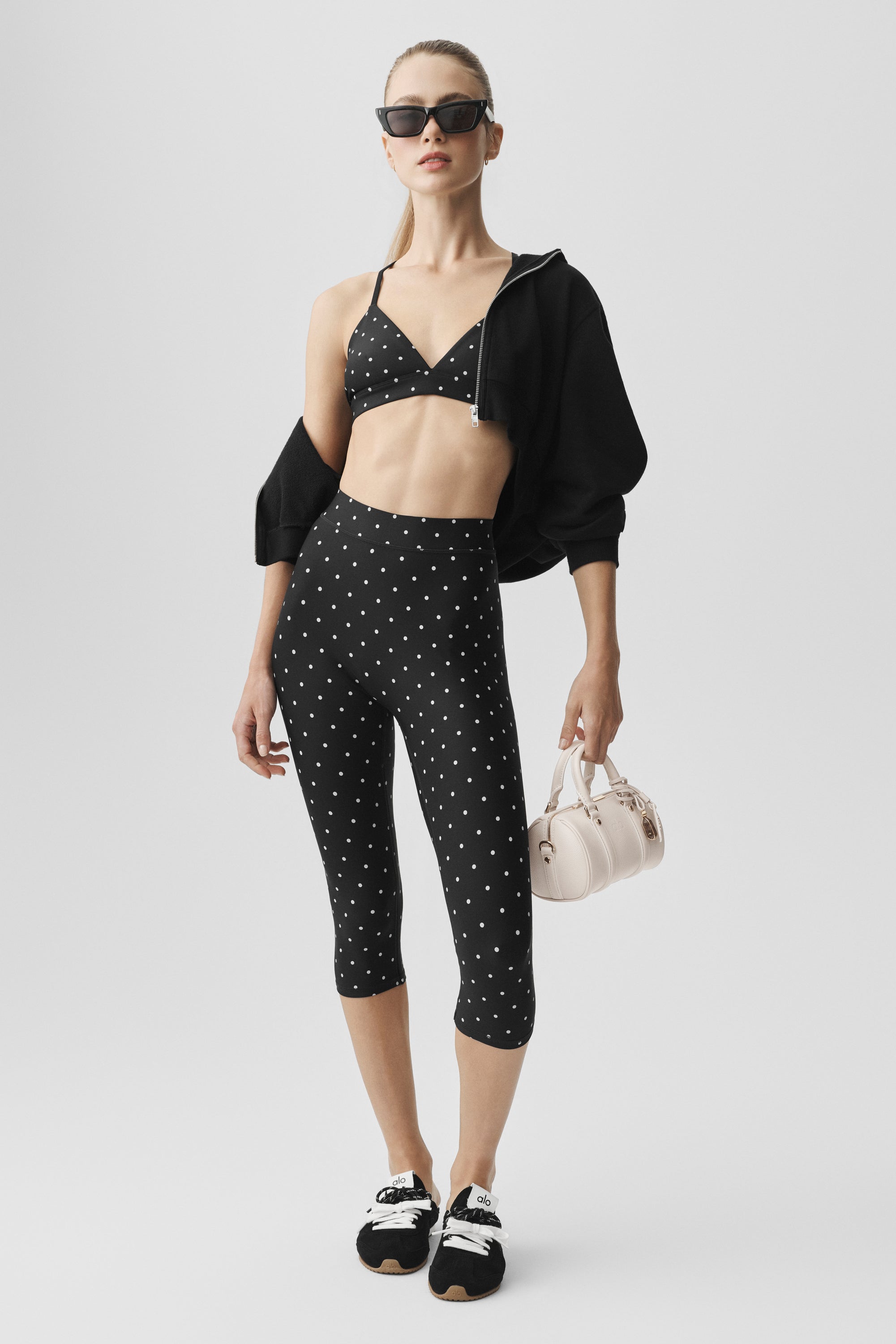 Airlift Polka Dot High-Waist Iconic 90's Capri - Black/White