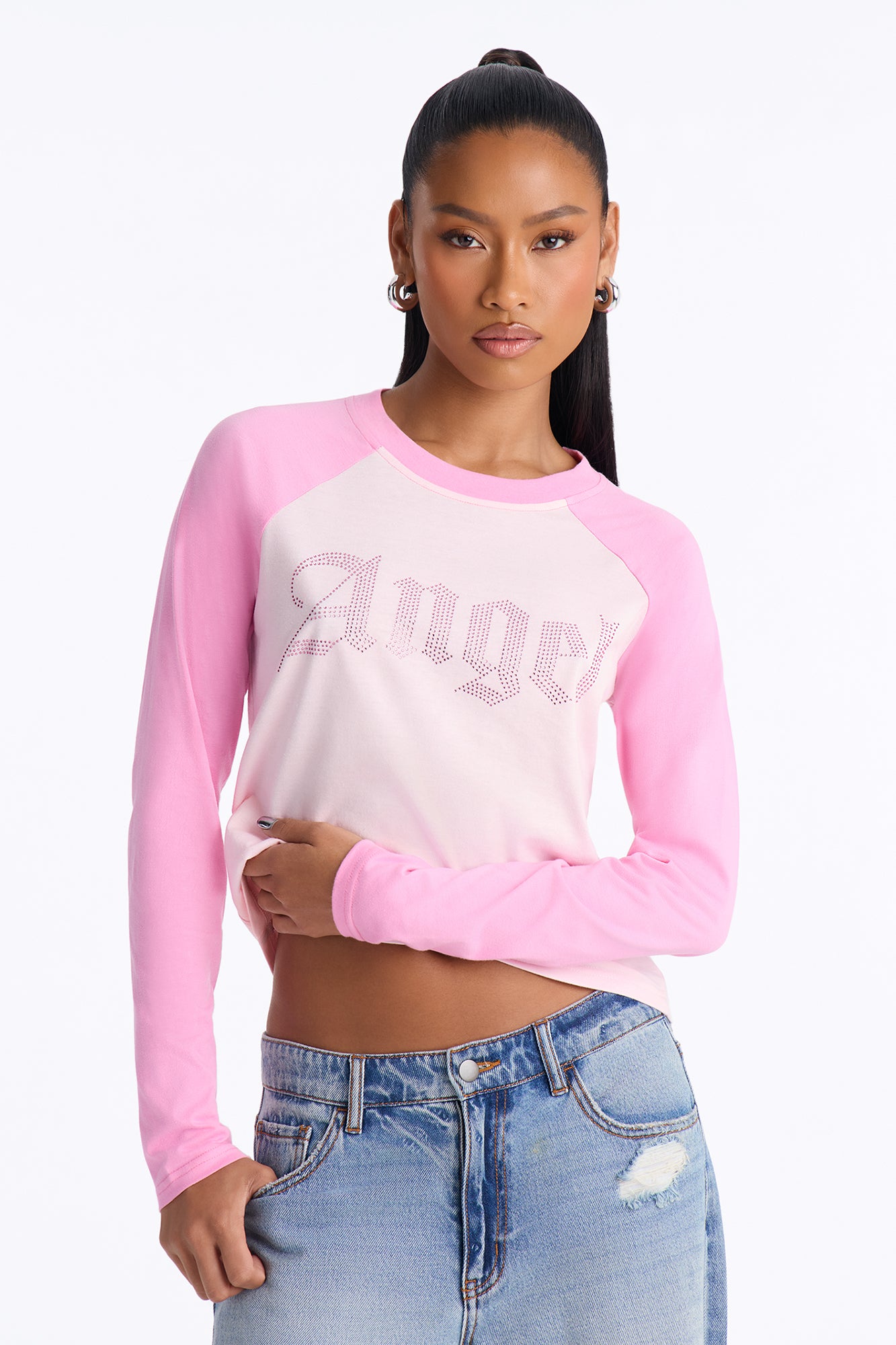 Perfect Angel Raglan Long Sleeve Tee - Pink