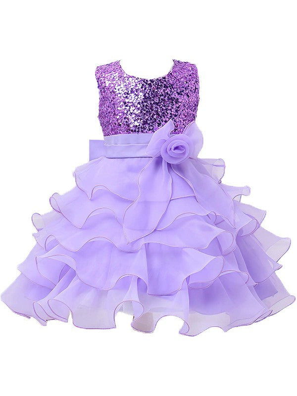 Luxurious A-Line Scoop Neck Sleeveless Organza Sequined Flower Girl Dresses