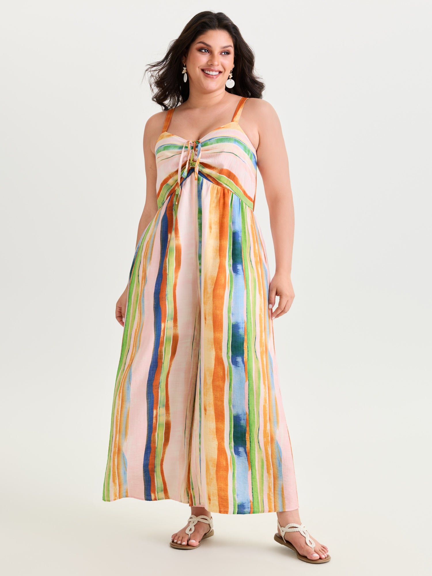 Colorful Striped Print Ruched Jumpsuit