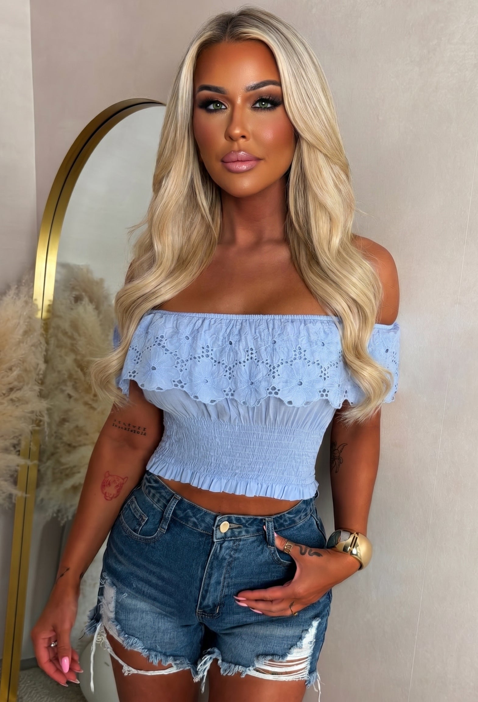 Serendipity Blue Broderie Anglaise Shirred Top