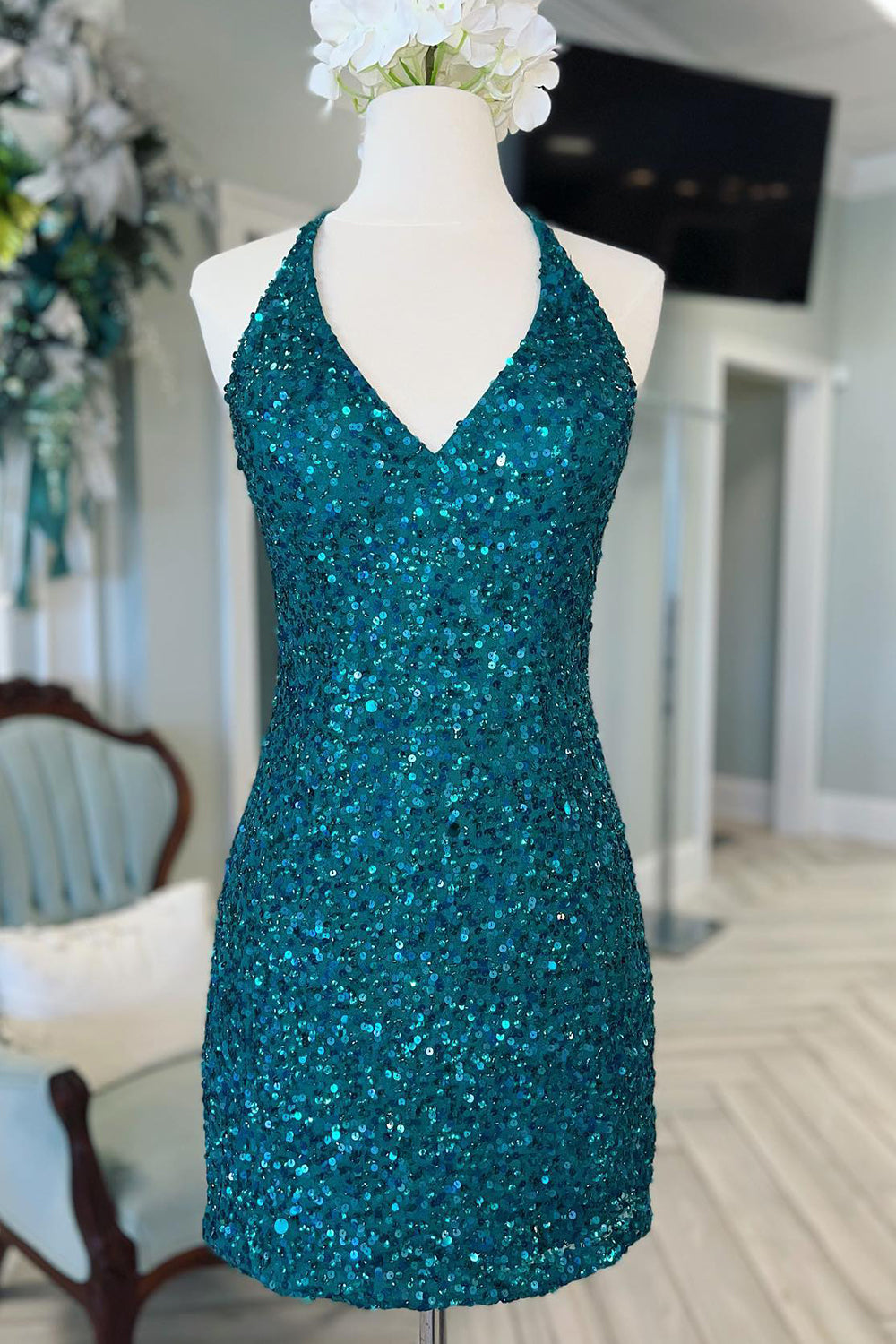 Sparkly Green Sequins Backless Tight Short Homecoming Dress/Mini Dress