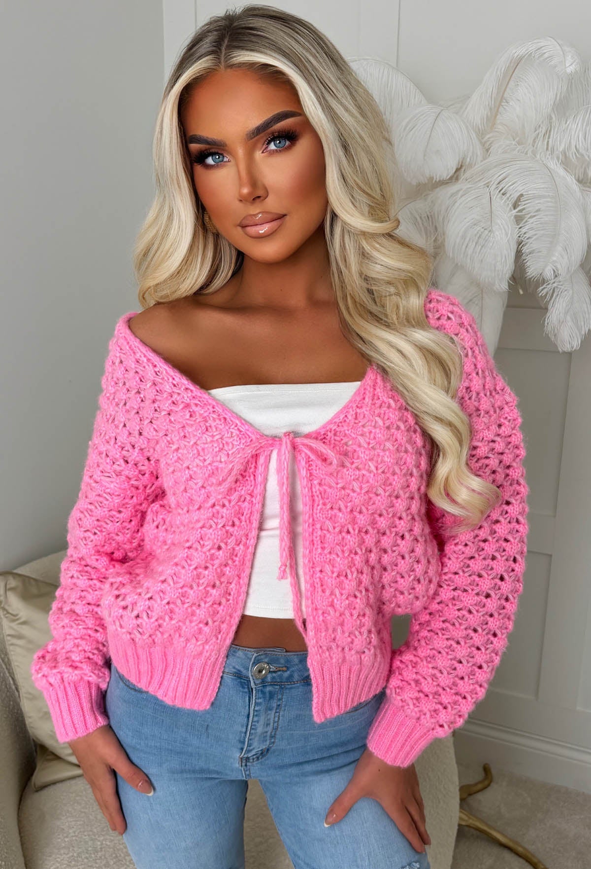 Sophia Pink Chunky Knit Cardigan