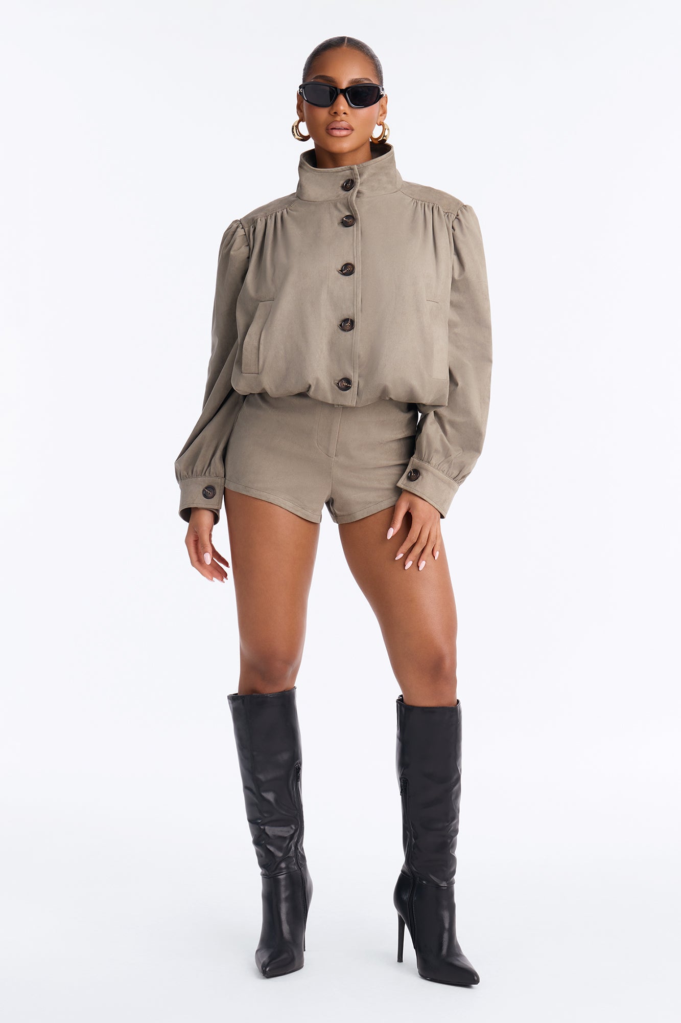 Haven Faux Suede Short Set - Olive