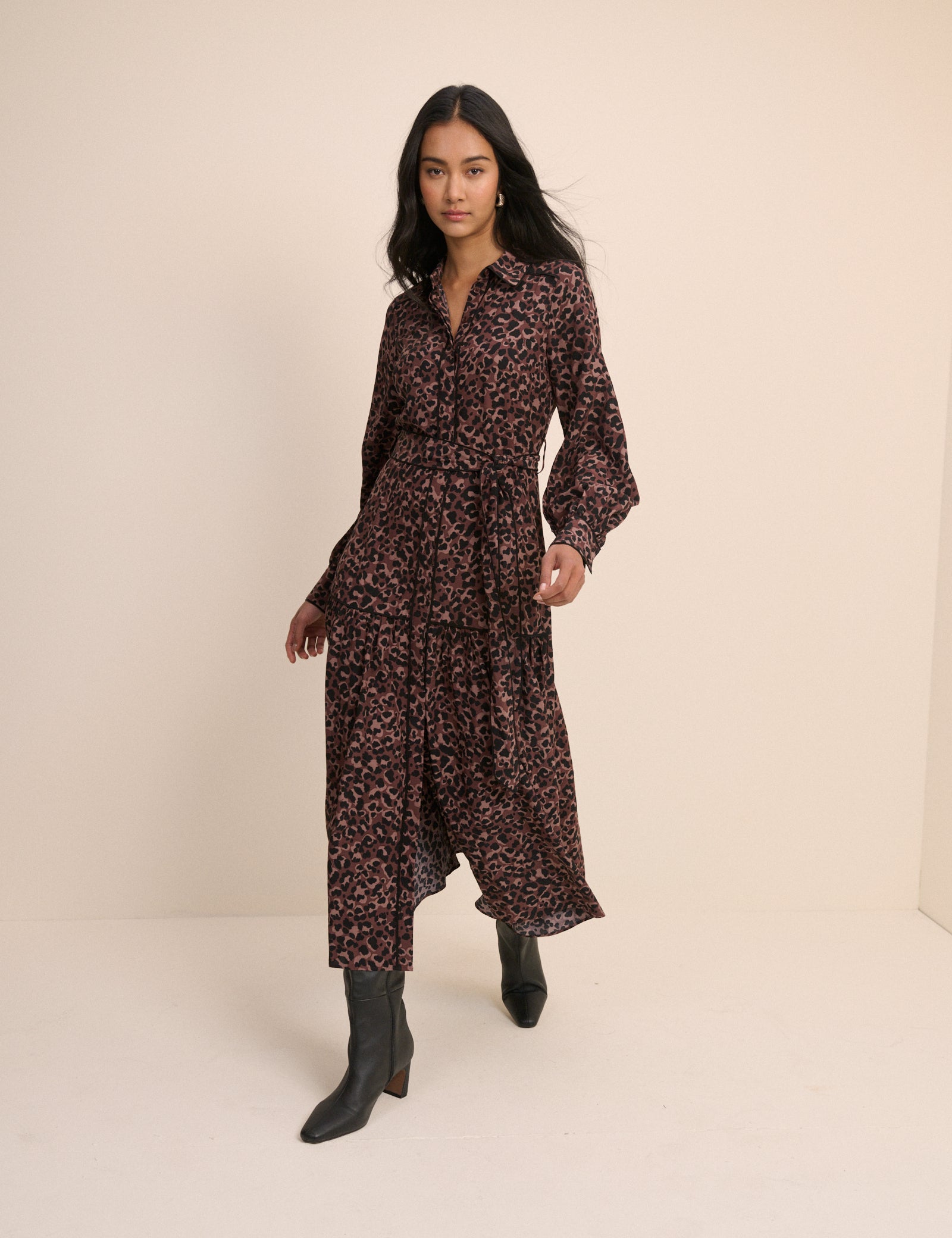 Brown Leopard Print Brooklyn Shirt Midi Dress