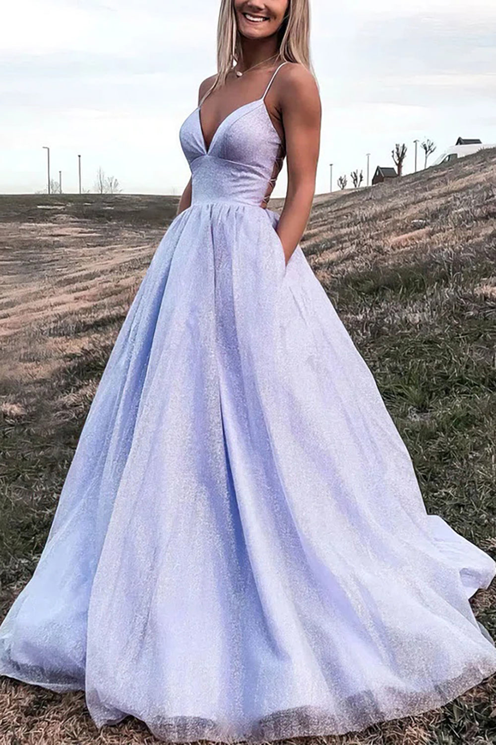 Sparkly A-line Prom Dress in Light Purple
