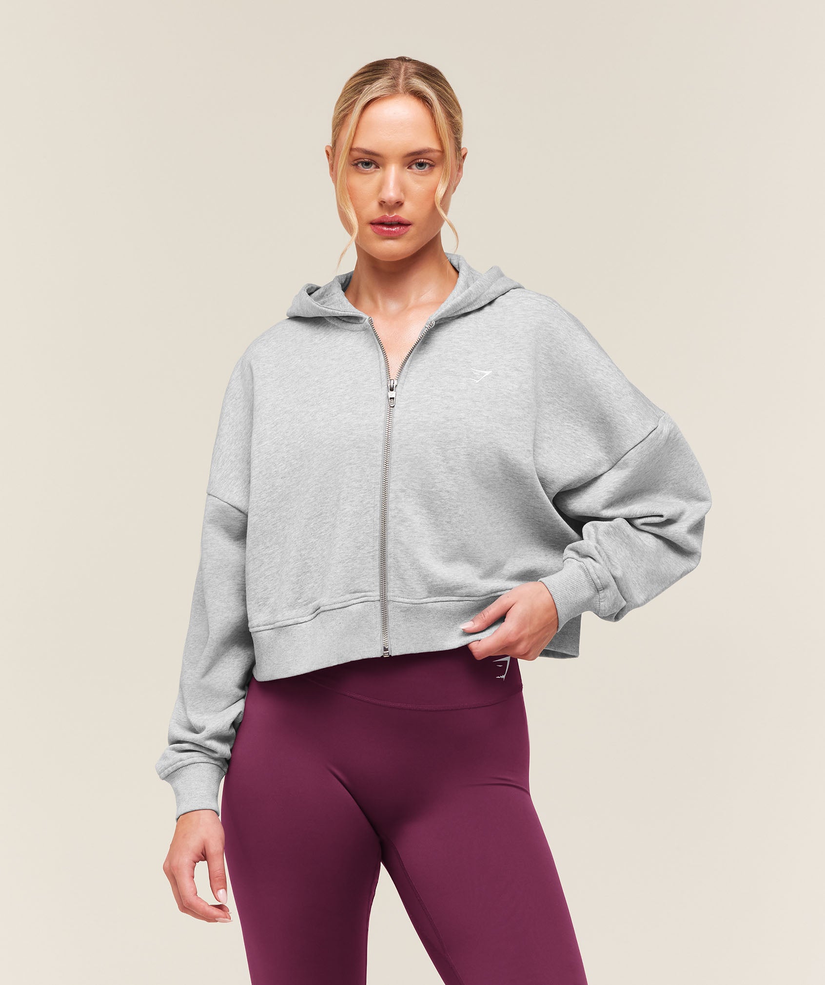 Gymshark Training Oversized Boxy Zip Through Hoodie - Light Grey Core Marl