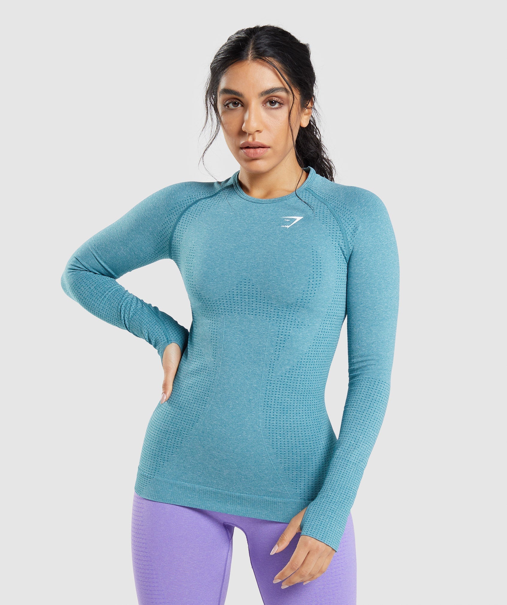 Gymshark Vital Seamless 2.0 Long Sleeve Top - Tahoe Teal/ Marl