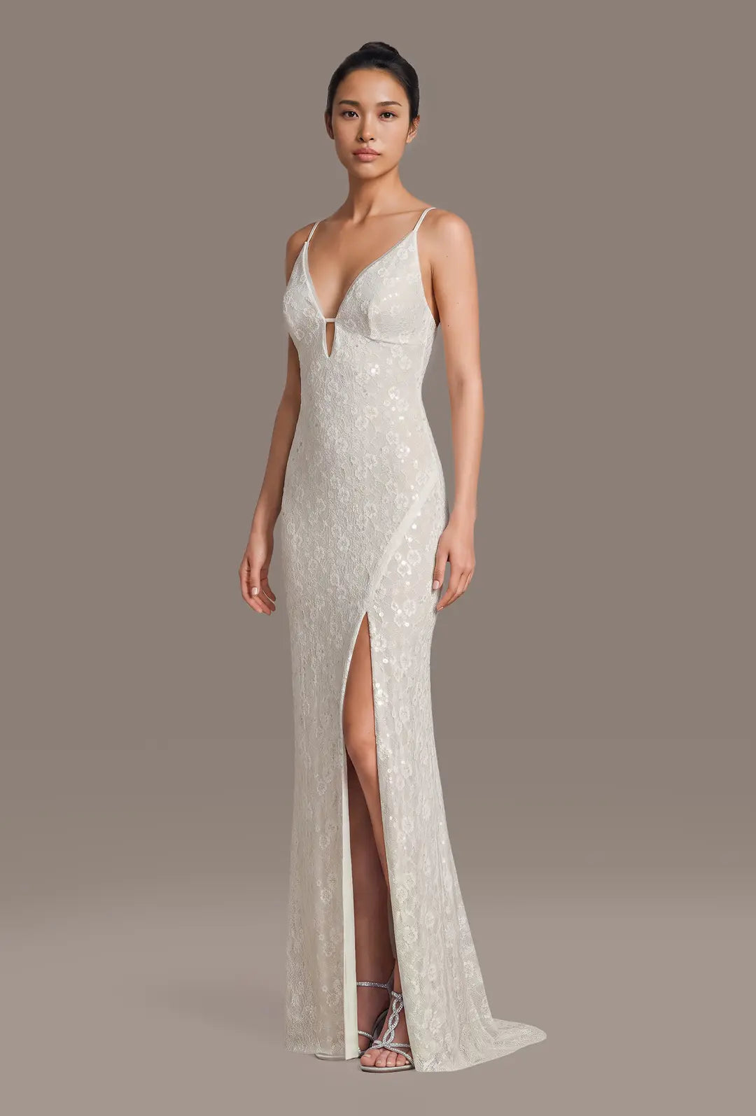 Sequin Lace Sheath Dress with Spaghetti Straps