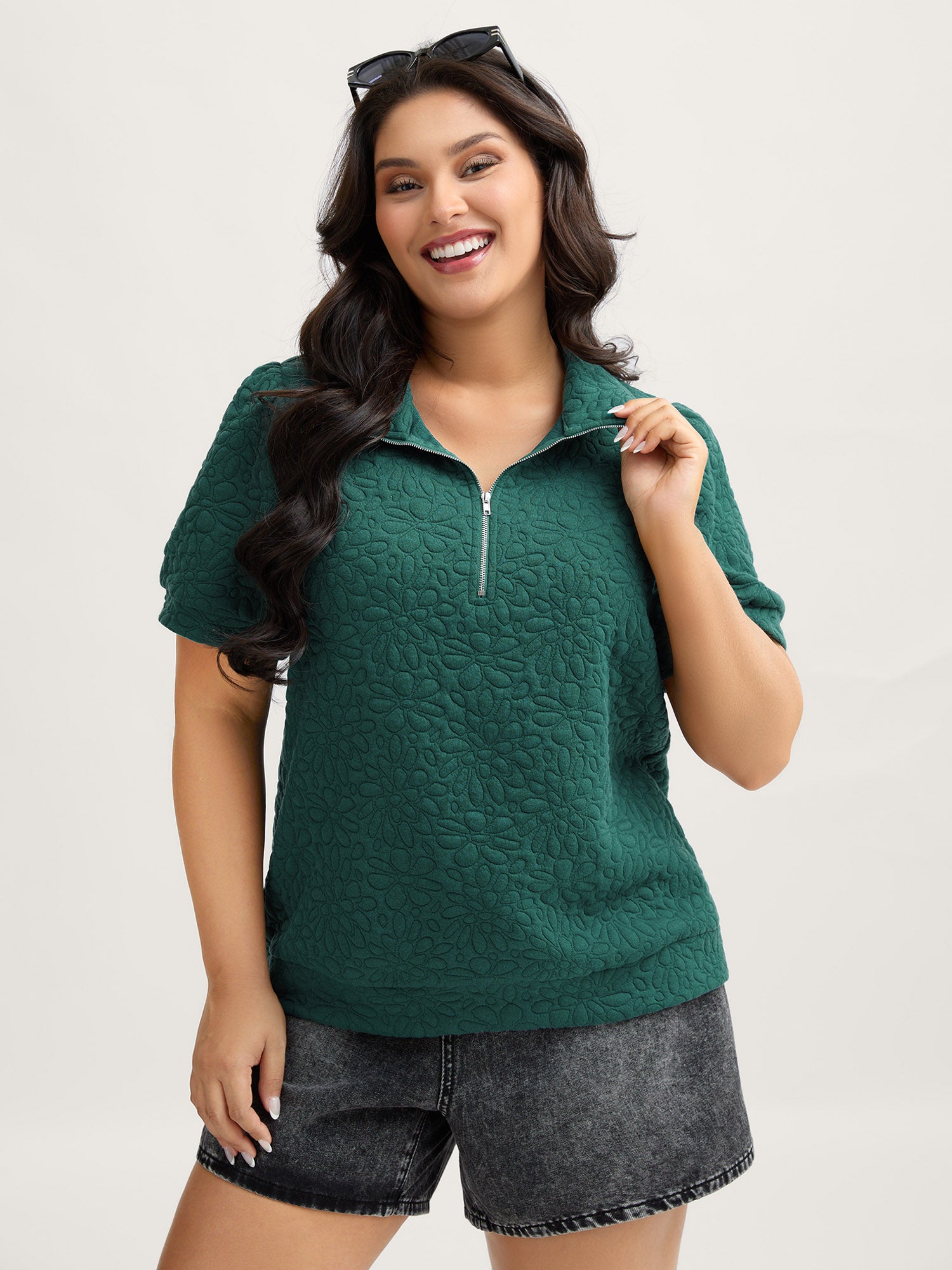Half-Zipper Textured Solid Sweatshirt