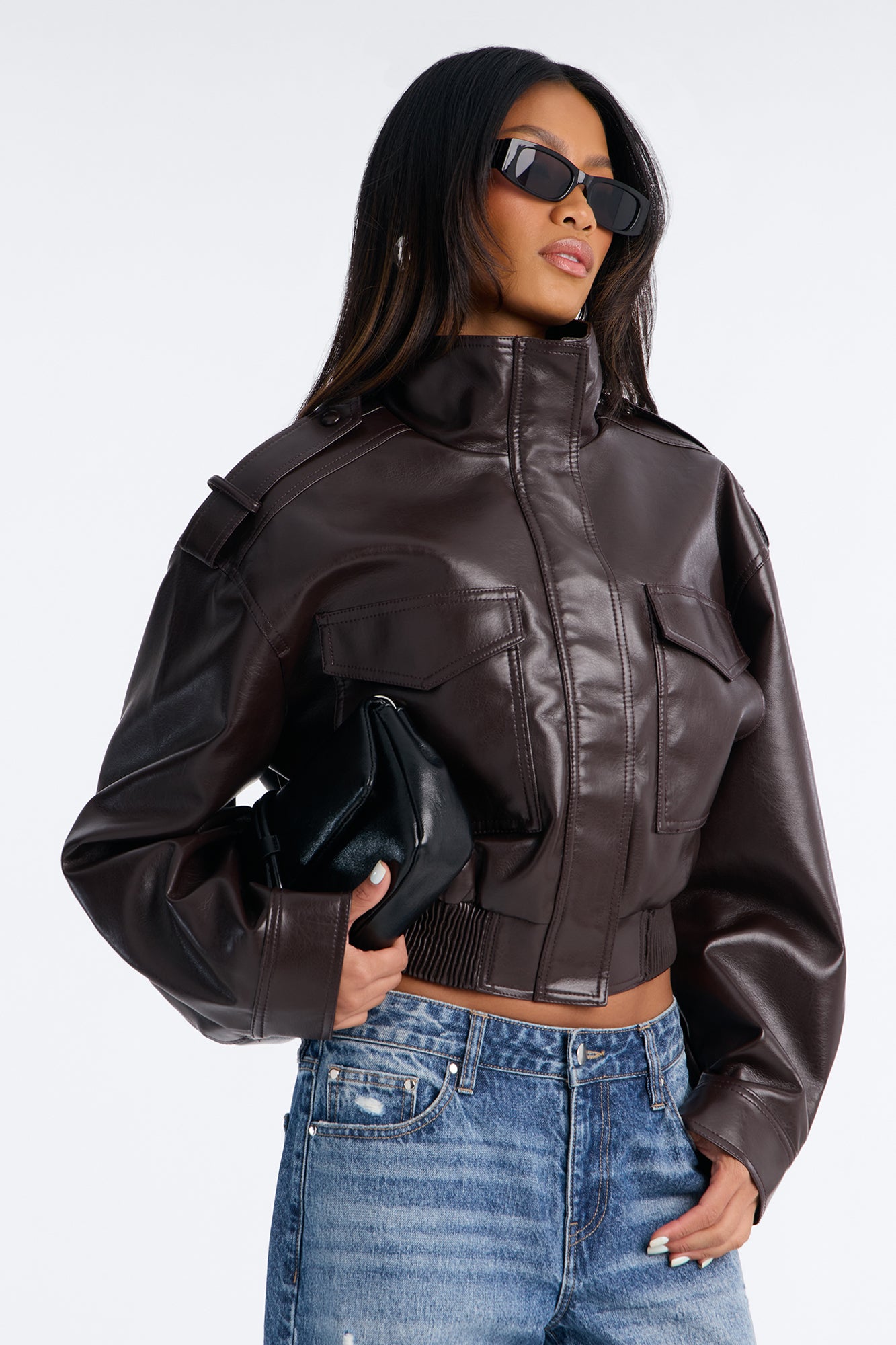 Midnight Moves Faux Leather Bomber Jacket - Chocolate