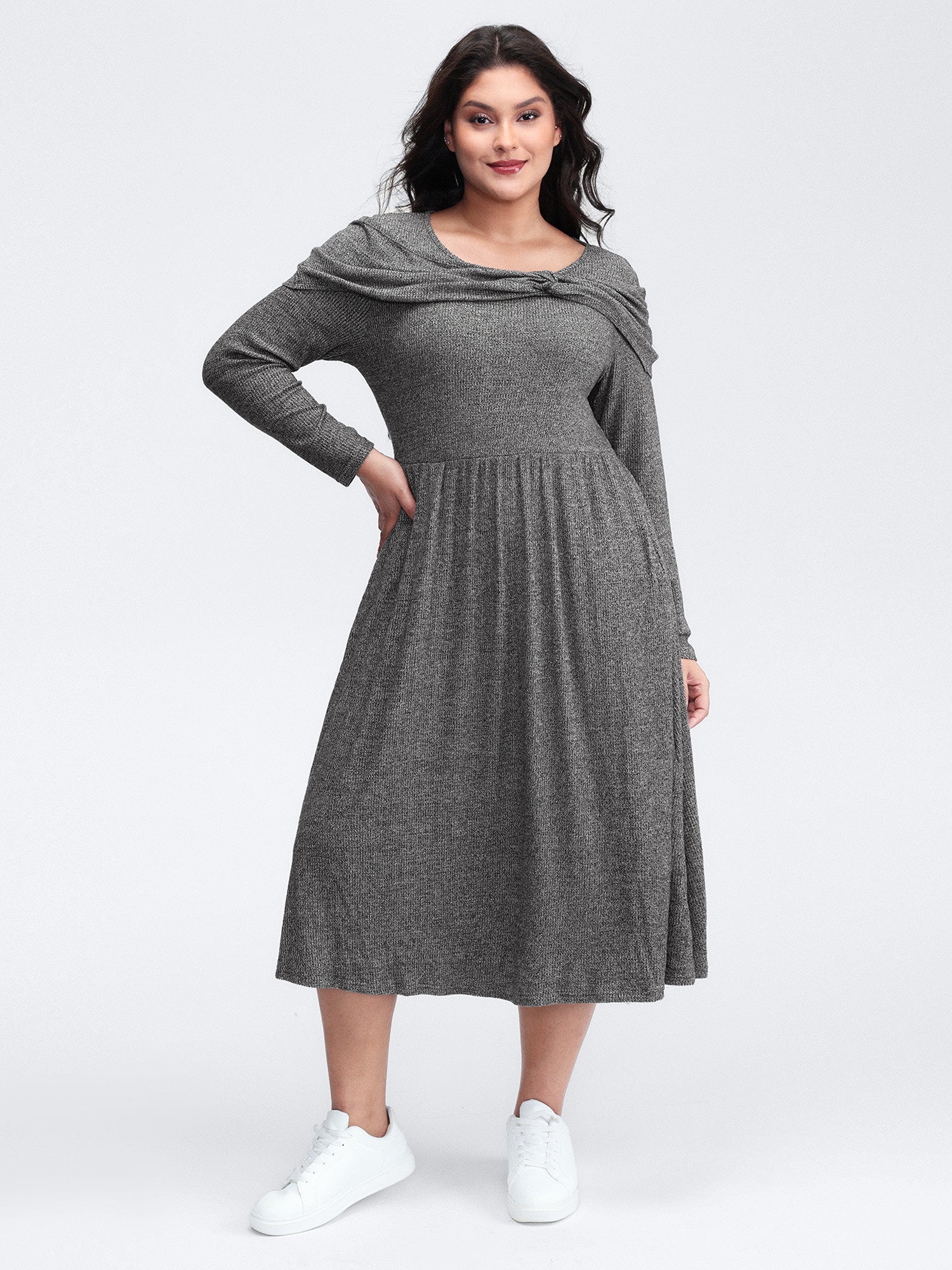 Supersoft Bowknot Stretchy Waist Midi Dress