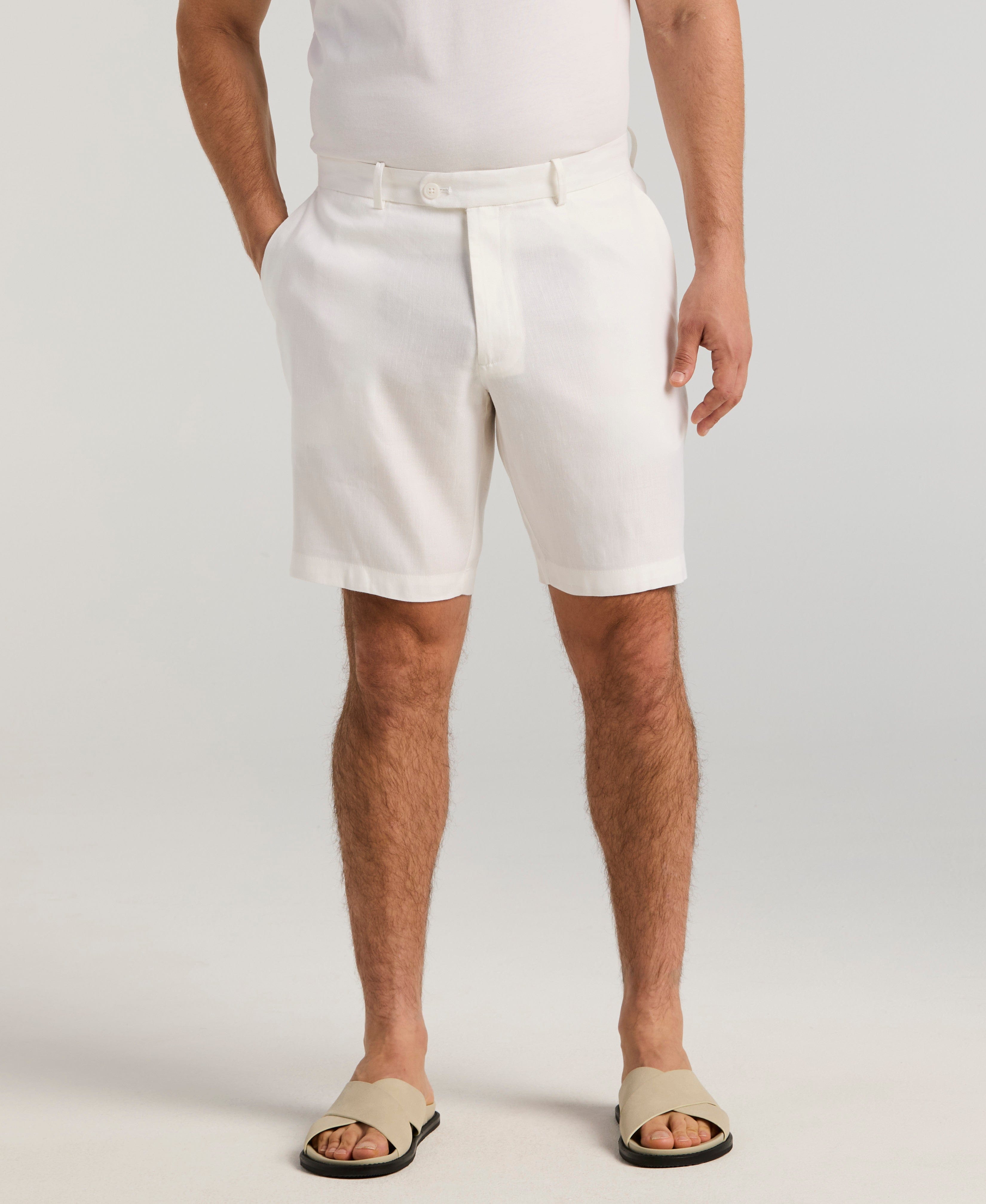 Linen-Blend Stretch Flat-Front Shorts