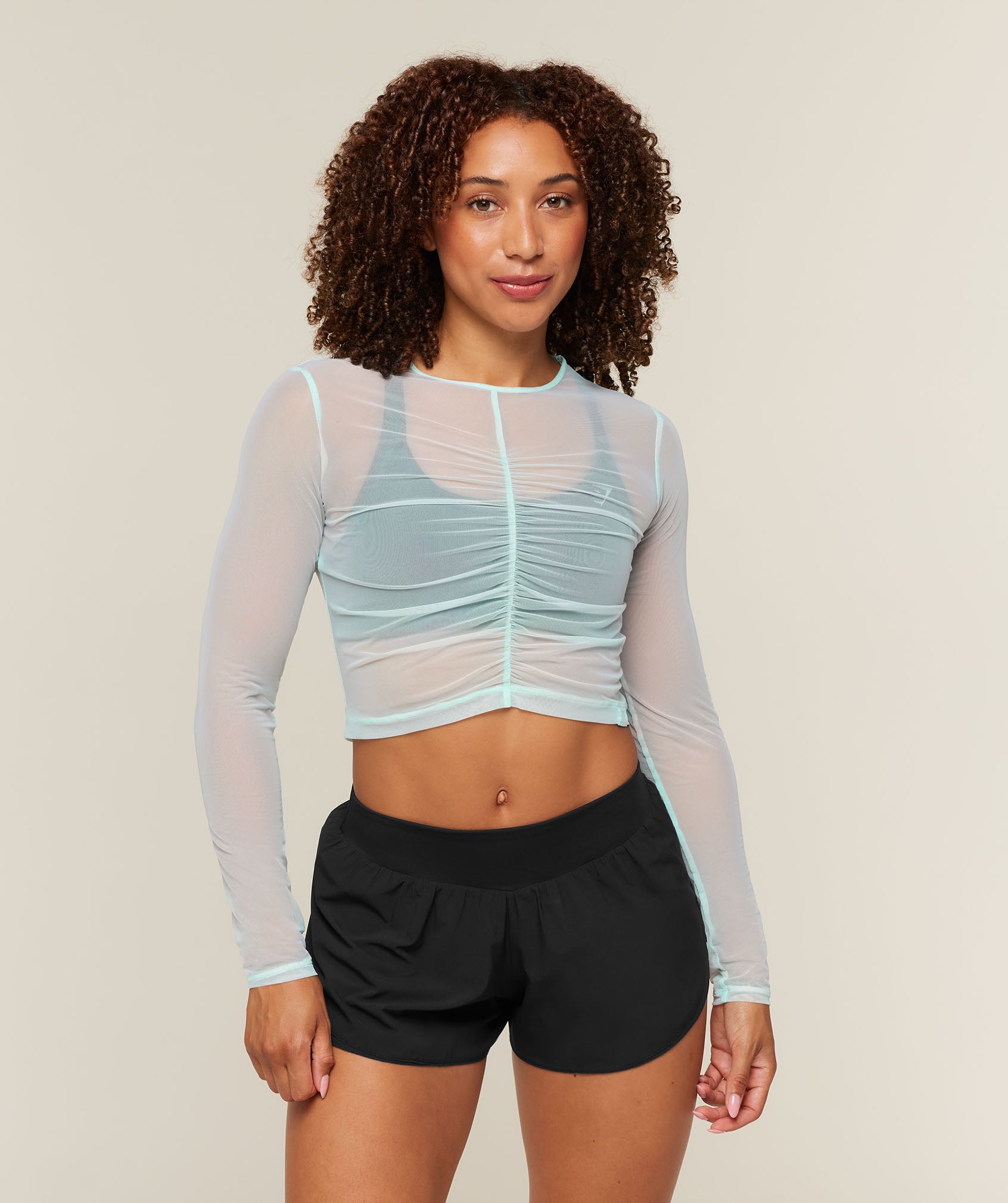 Gymshark Hybrid Mesh Long Sleeve Top - Serene Blue