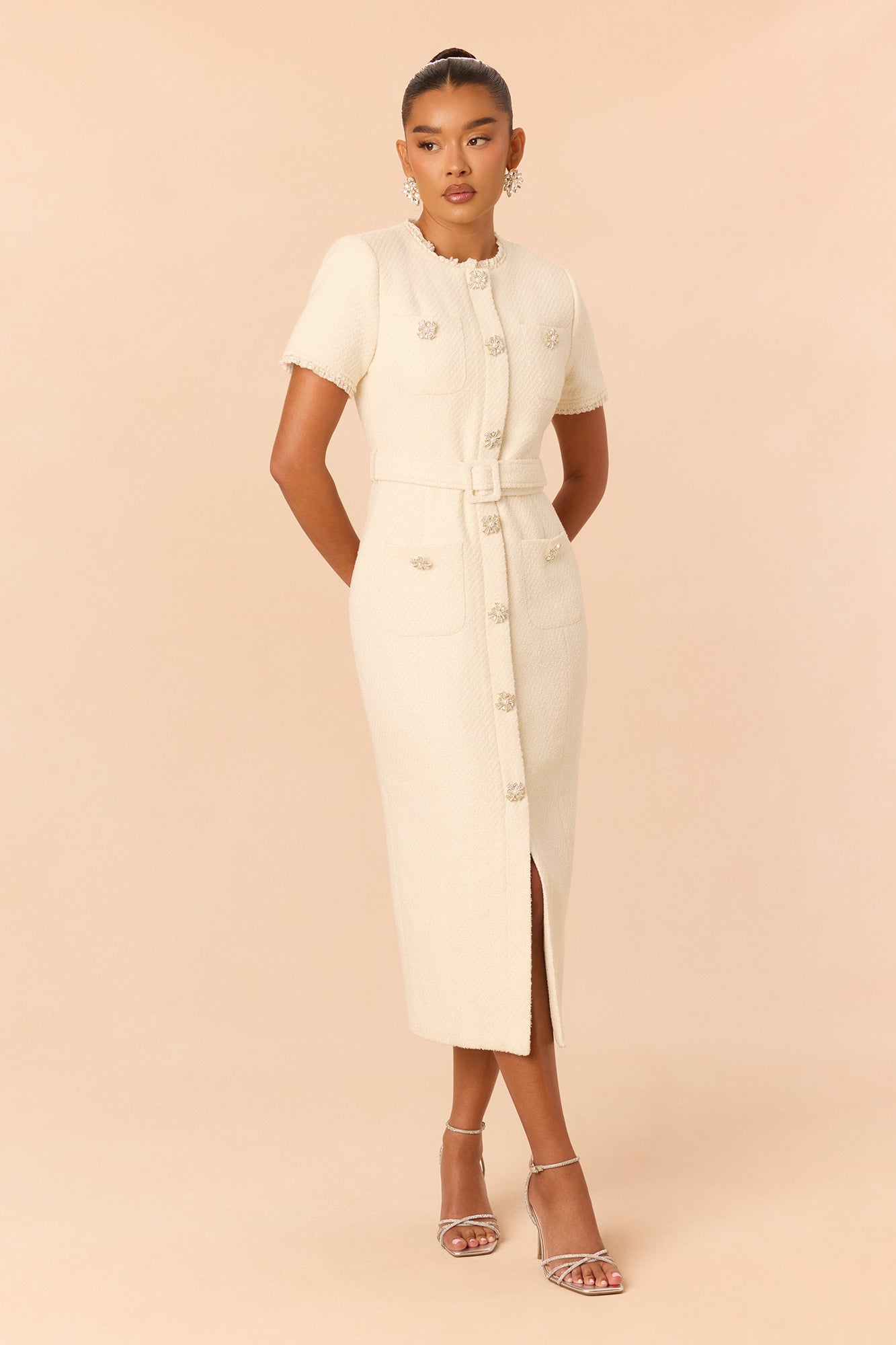 Melanie Tweed Midi Dress - Ivory
