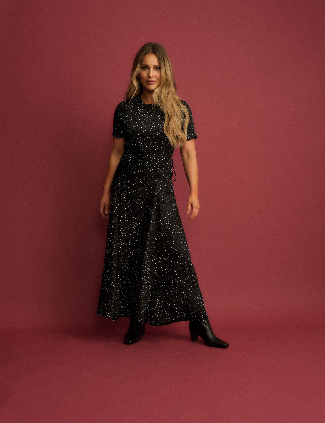 Black and White Polka Dot Gaia Maxi Dress