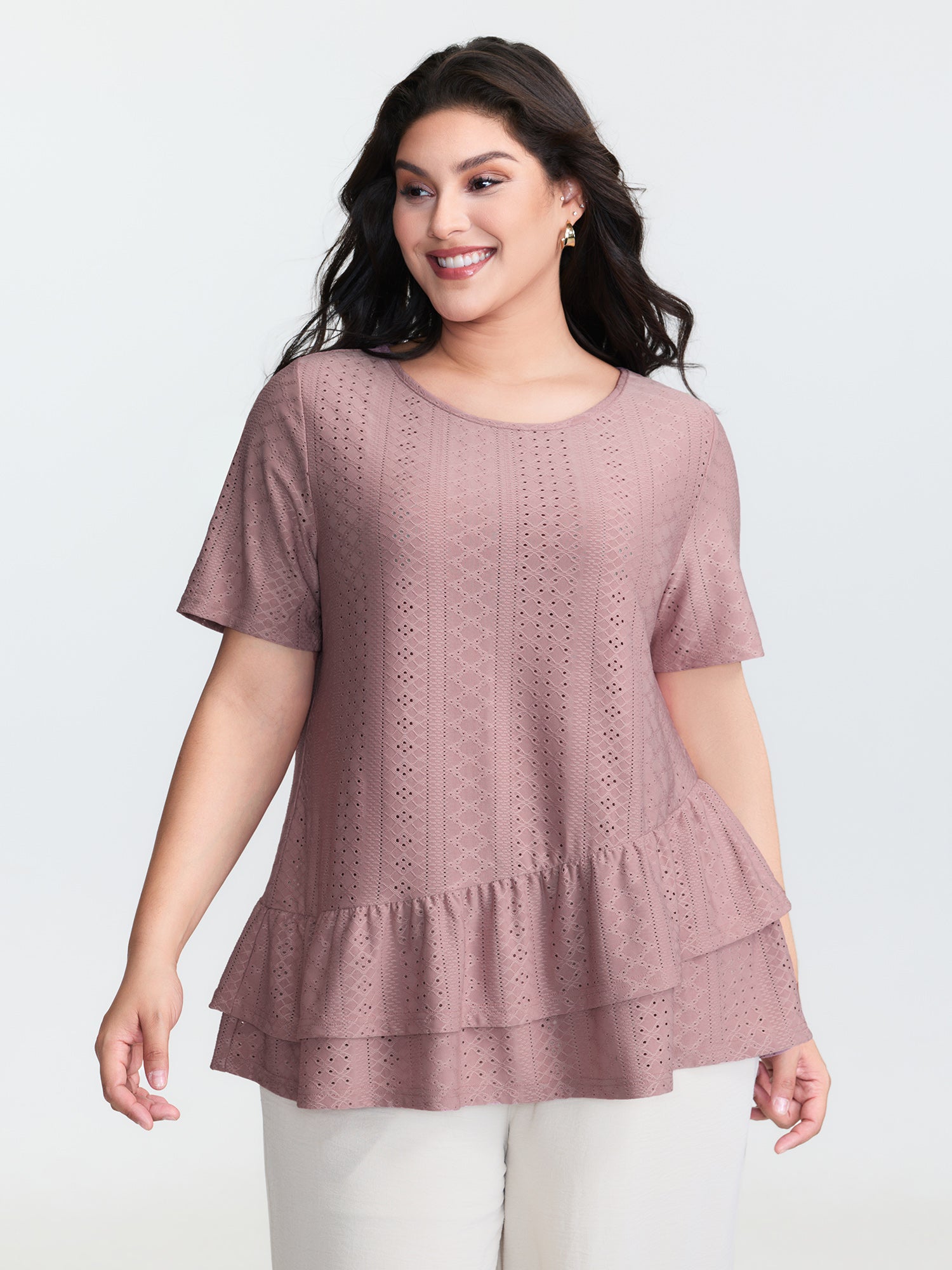 Textured Ruffled Layered Hem Knit Top