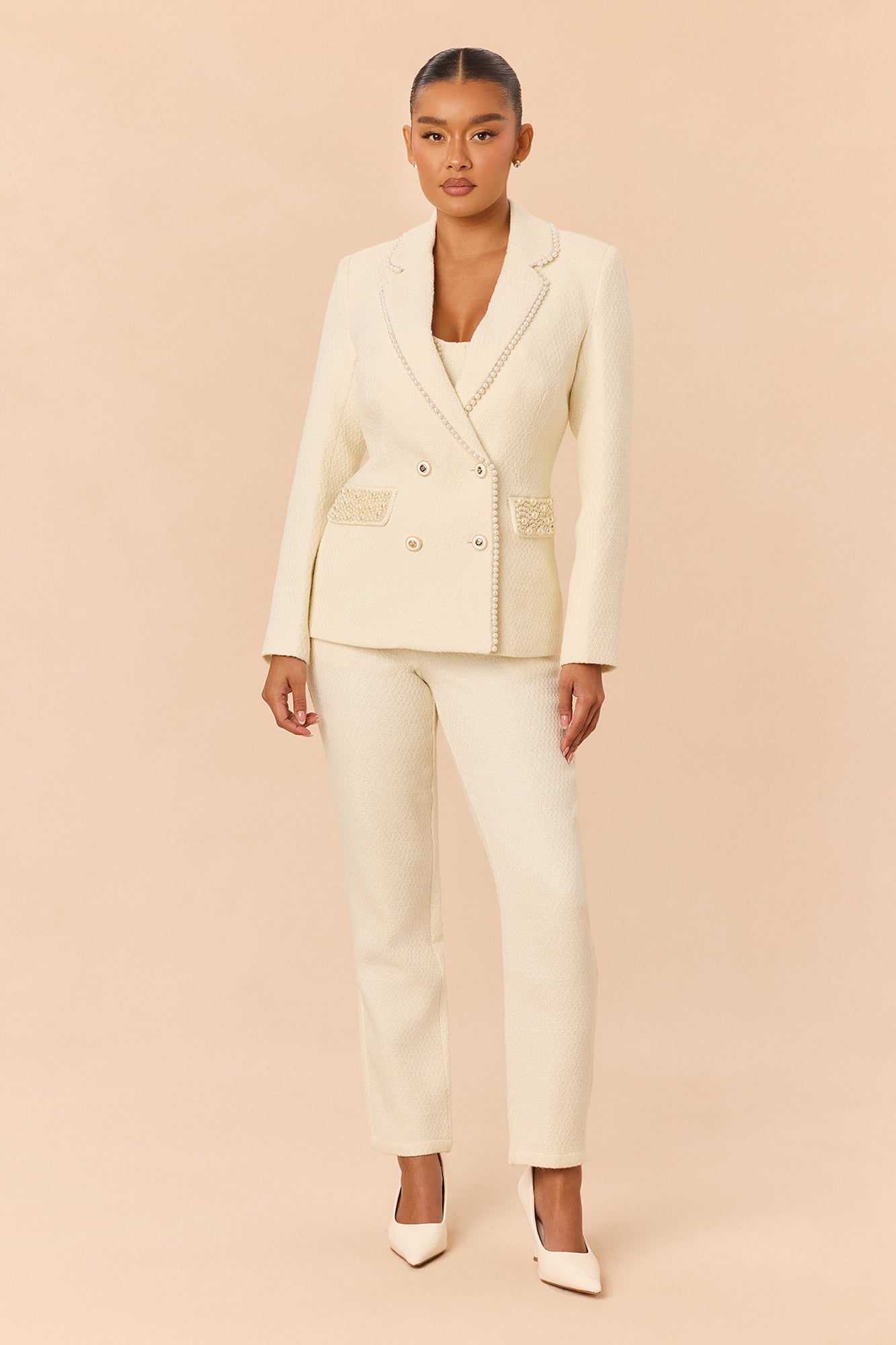 Soft Life 3 Piece Tweed Pant Set - Ivory