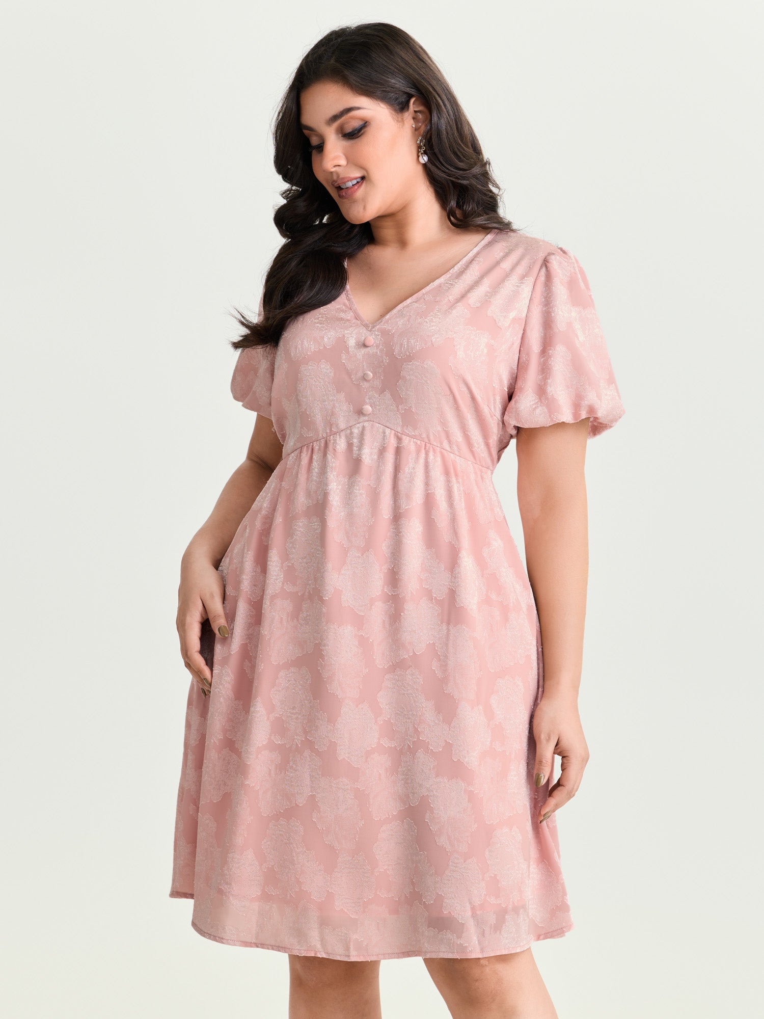 Floral Textured Bubble Sleeve Mini Dress