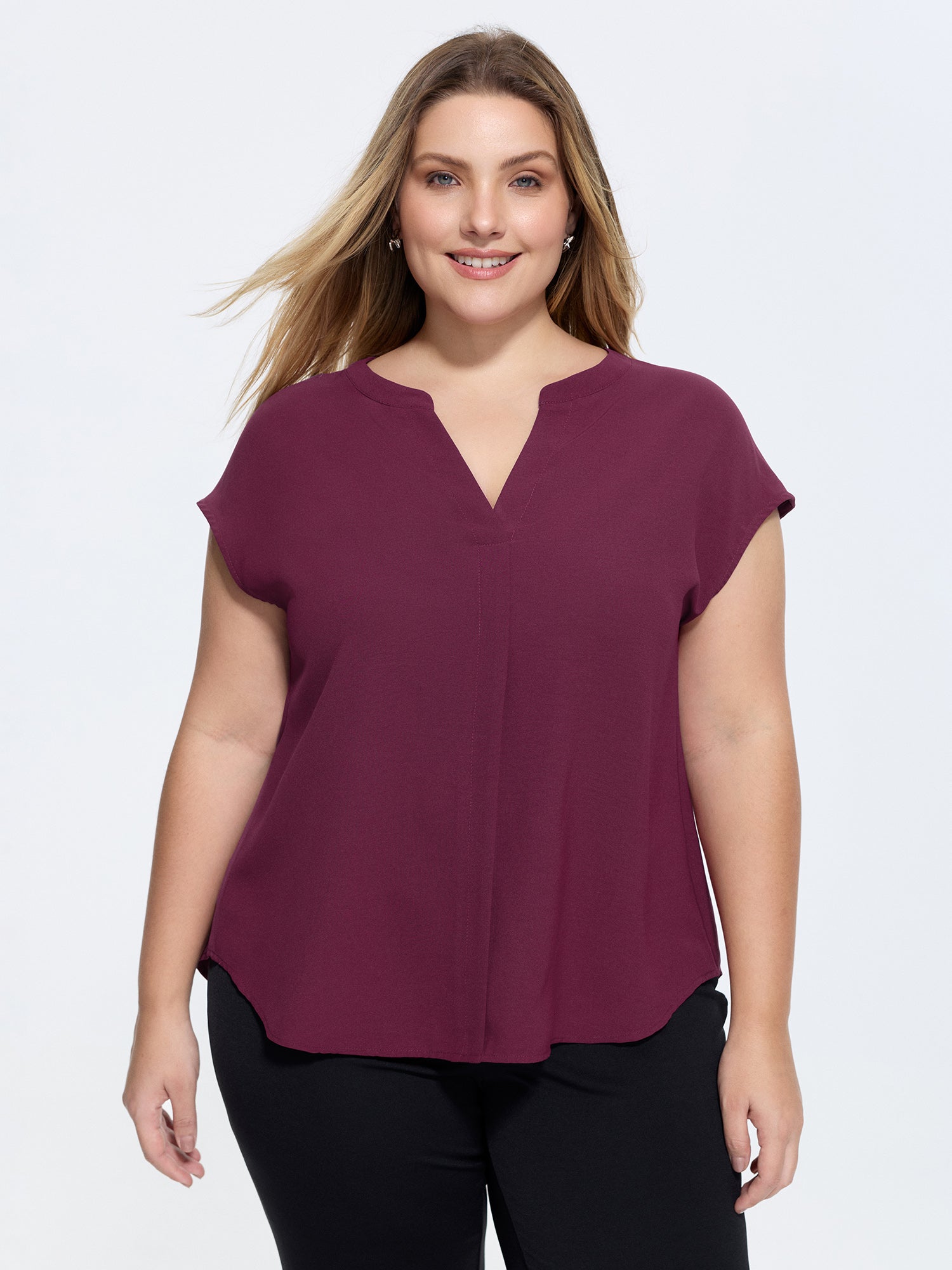 Notched Collar Pleated Back Blouse