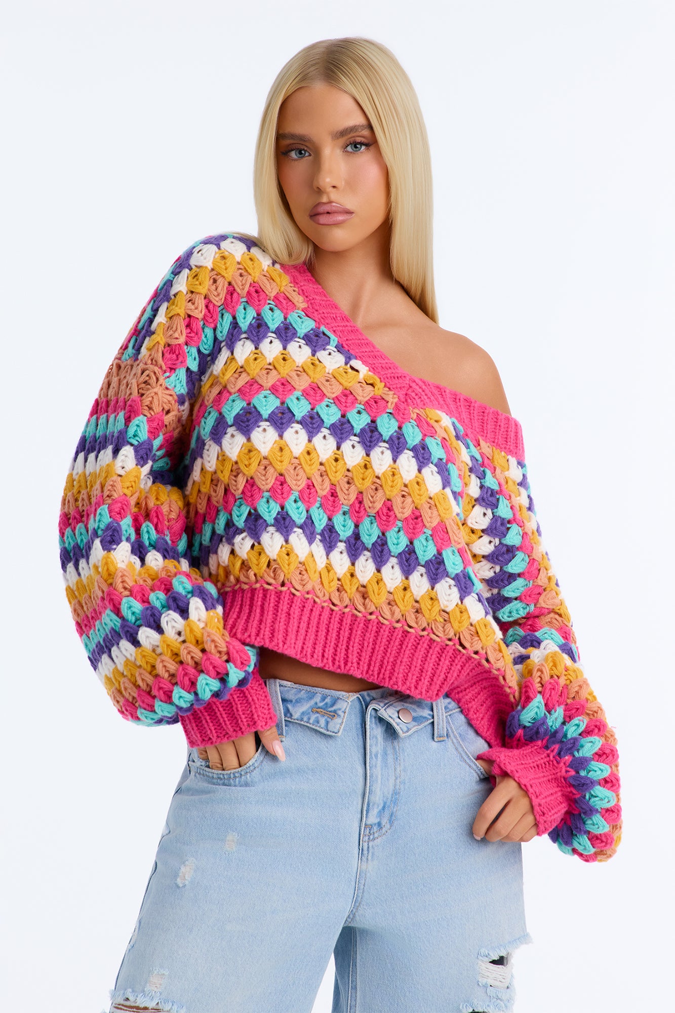 Full Of Joy Chunky Striped Pullover Sweater - Multi Color