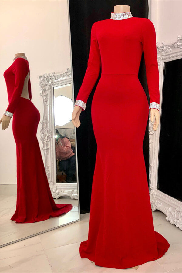 Red Long Sleeves Charming Evening Dress