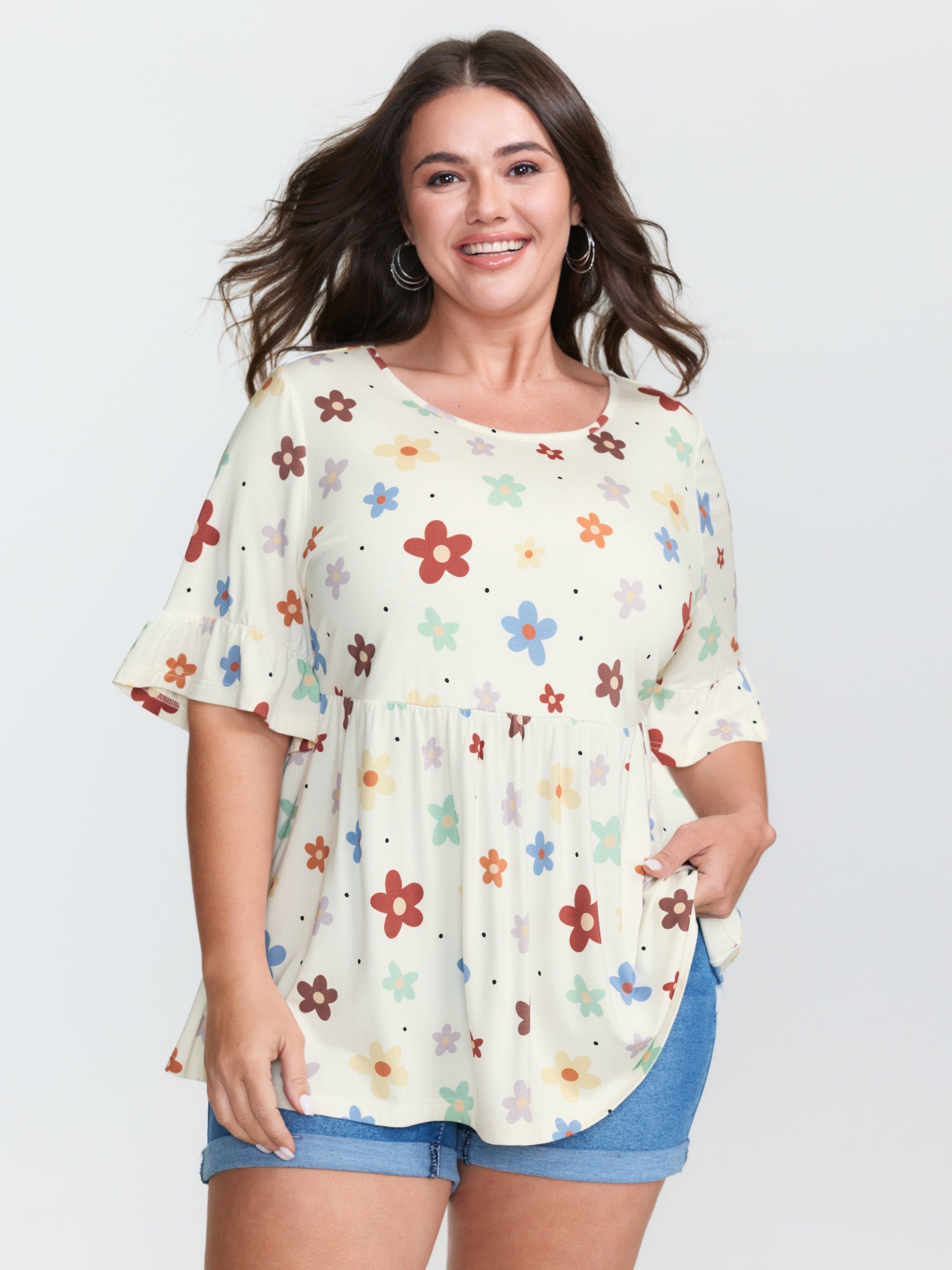 Floral Print Stretchy Knit Top