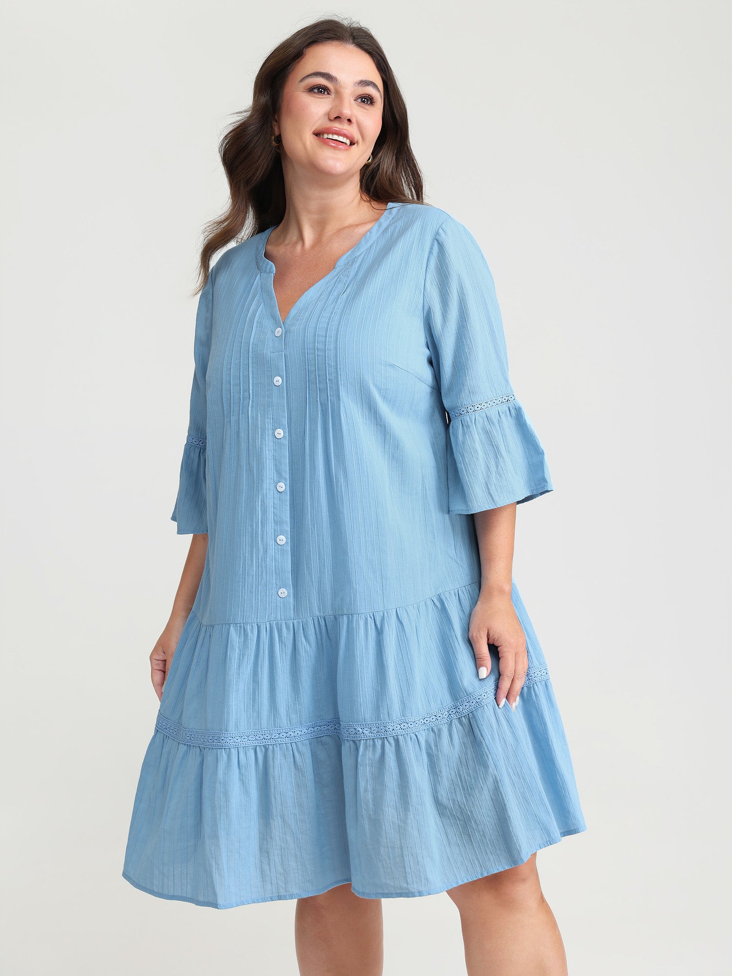 Pure Cotton Lace Trim Tiered Midi Dress