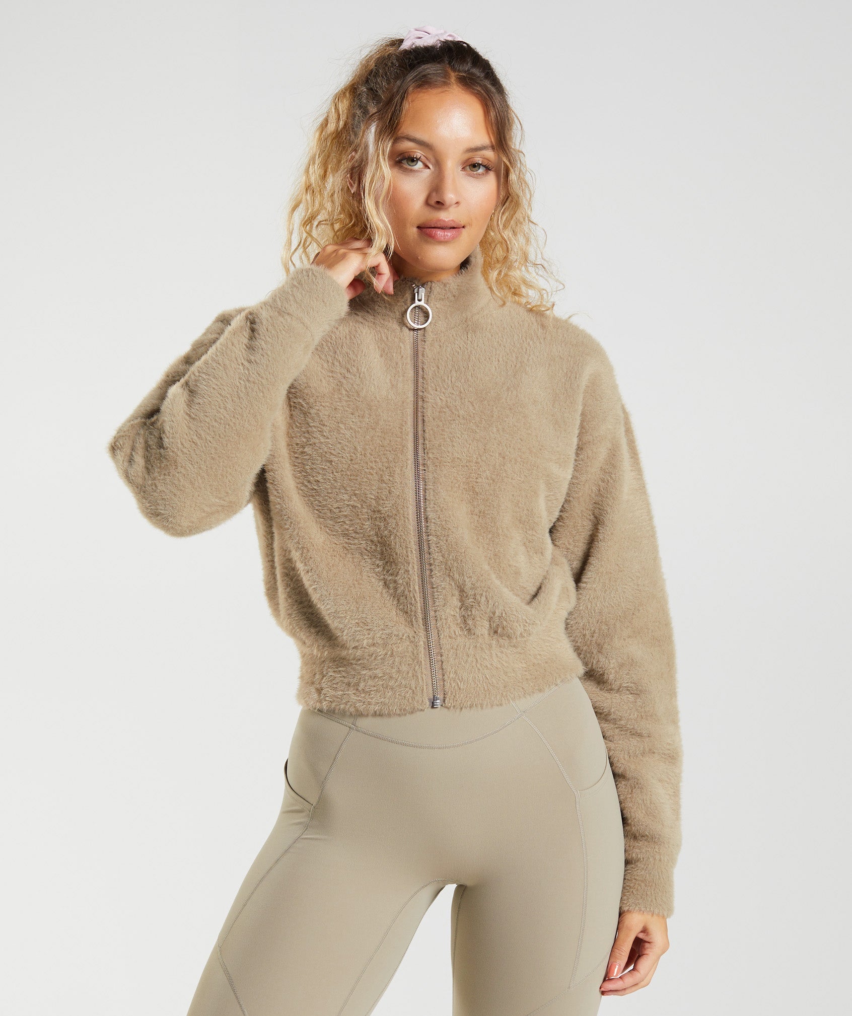 Gymshark Whitney Eyelash Knit Jacket - Cement Brown