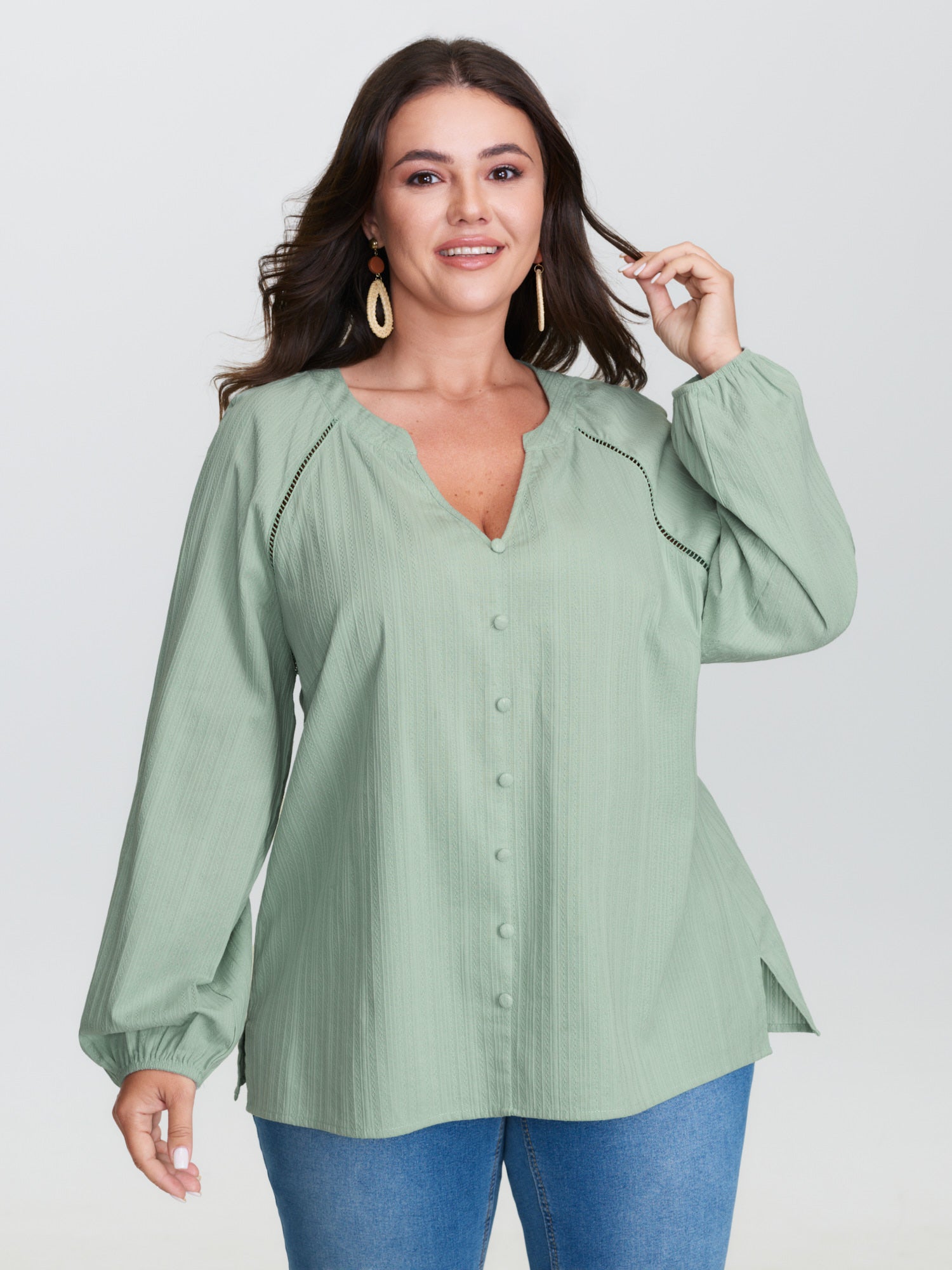 Pure Cotton Webbing Cut-Out Blouse