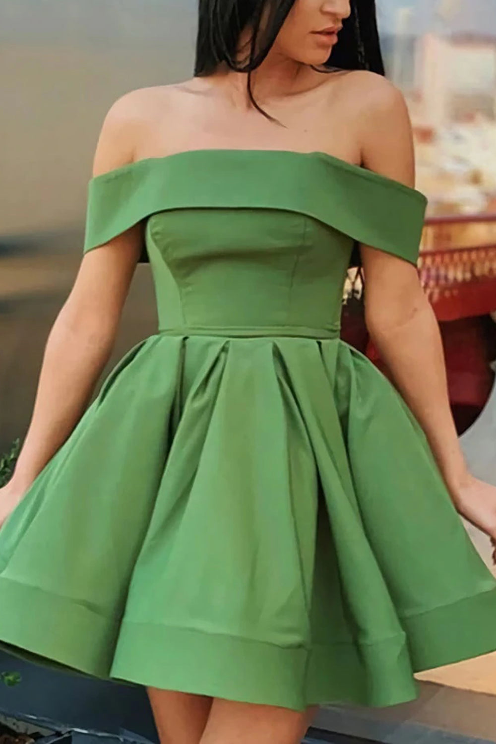 Green Off the Shoulder Simple A Line Homecoming Dress/Mini Dress