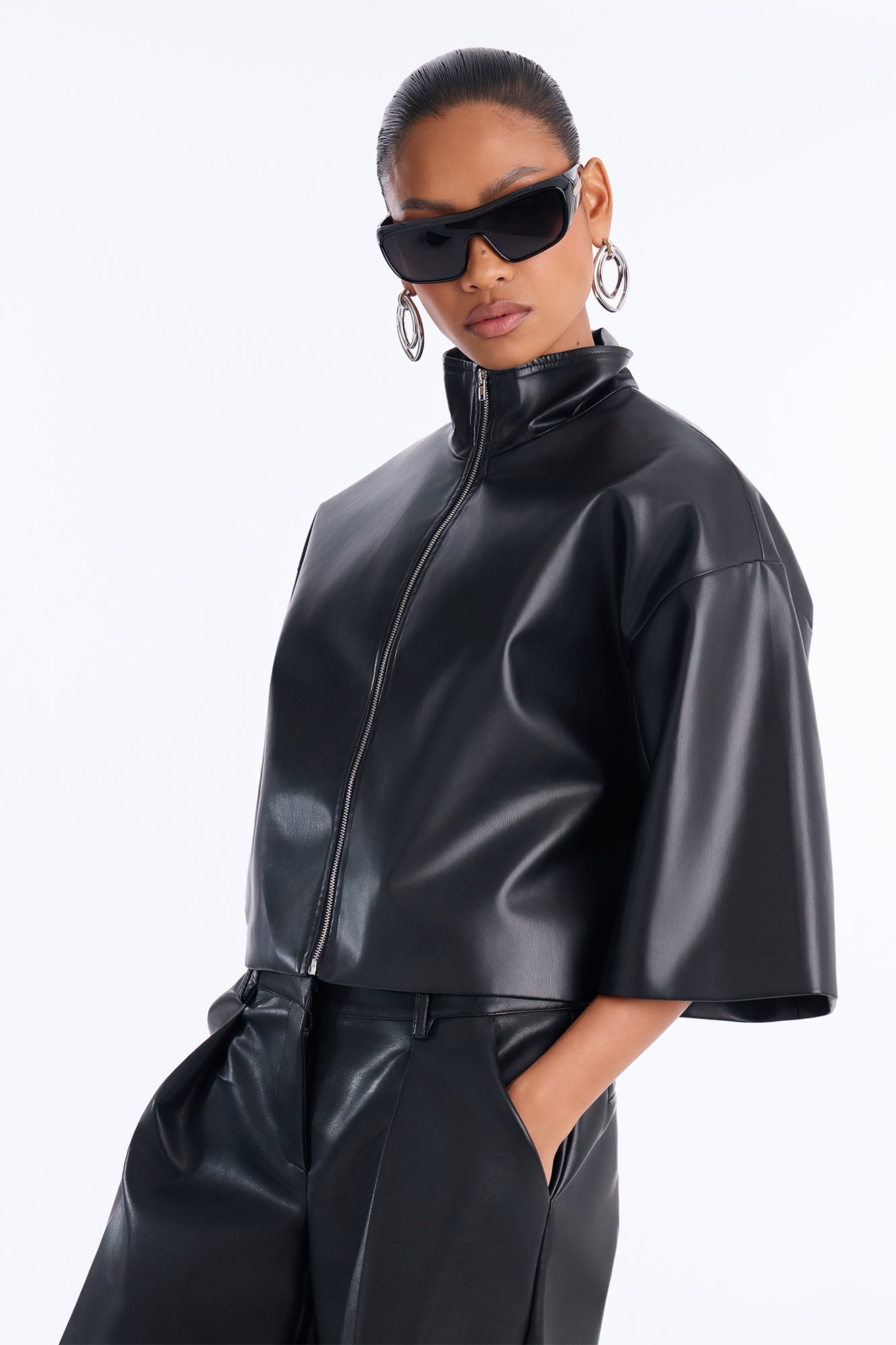 Irresistible Energy Faux Leather Blouse - Black