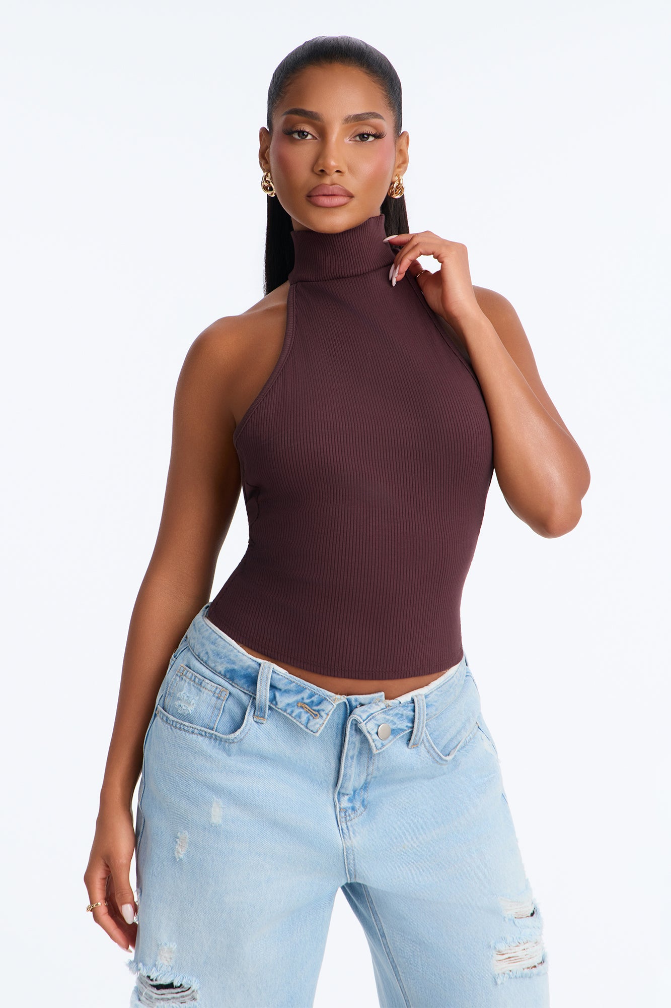 Cassandra Snatched Halter Top - Chocolate