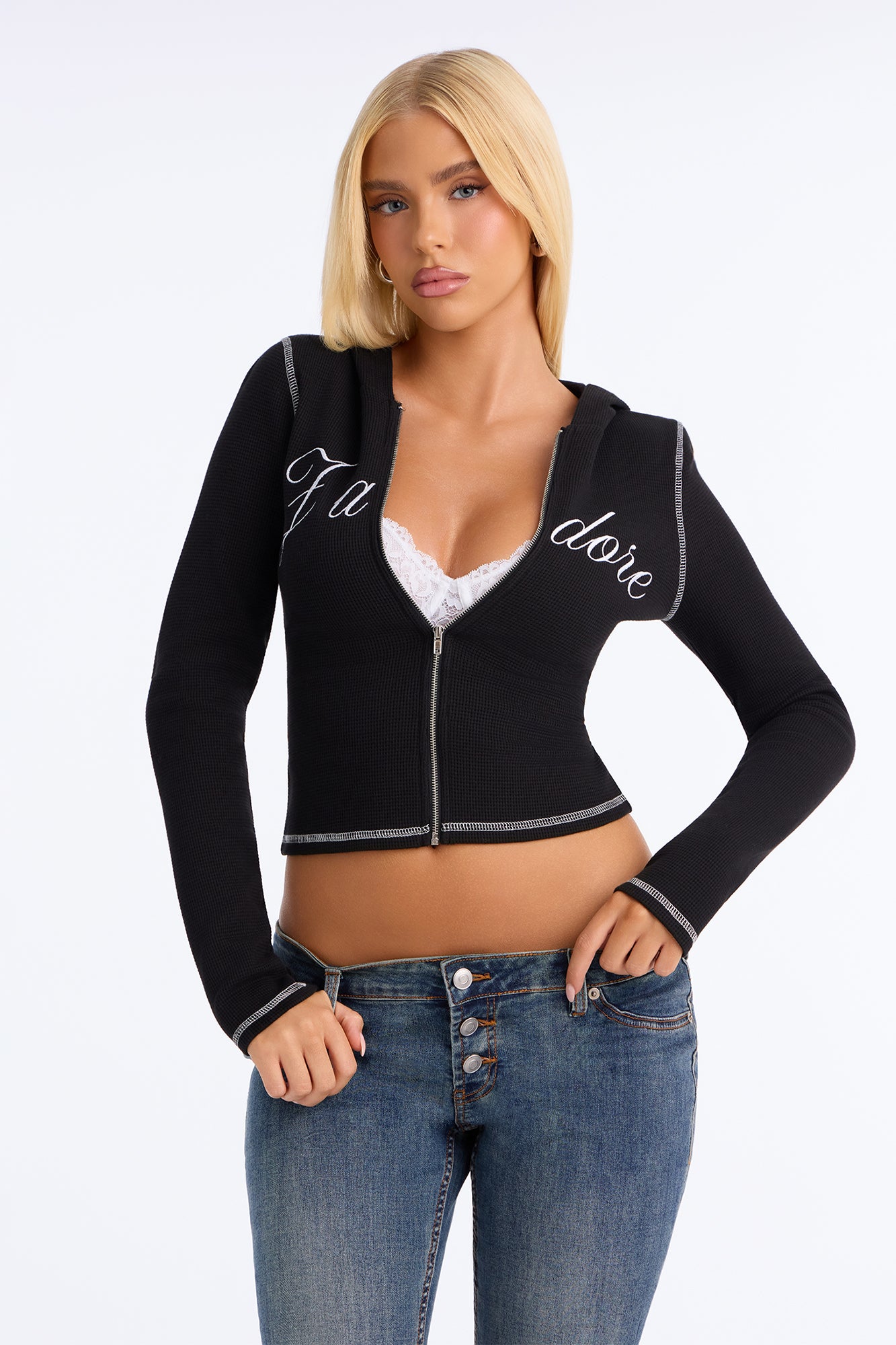 Jadore Thermal Fitted Zip Hoodie - Black
