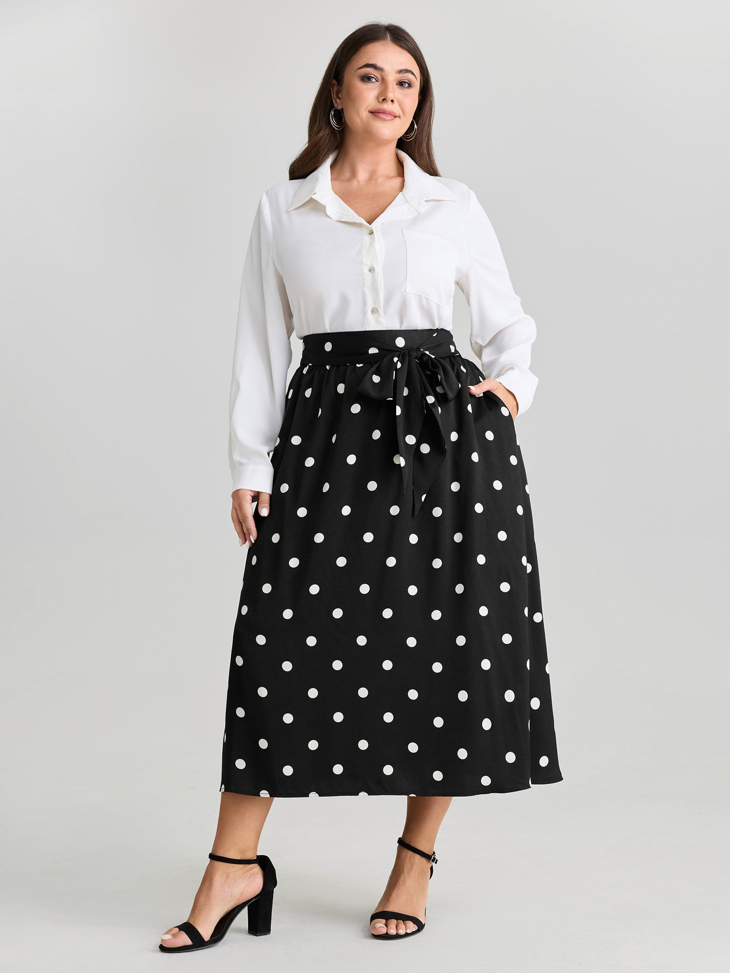 Polka Dot Charm Pleated Maxi Skirt
