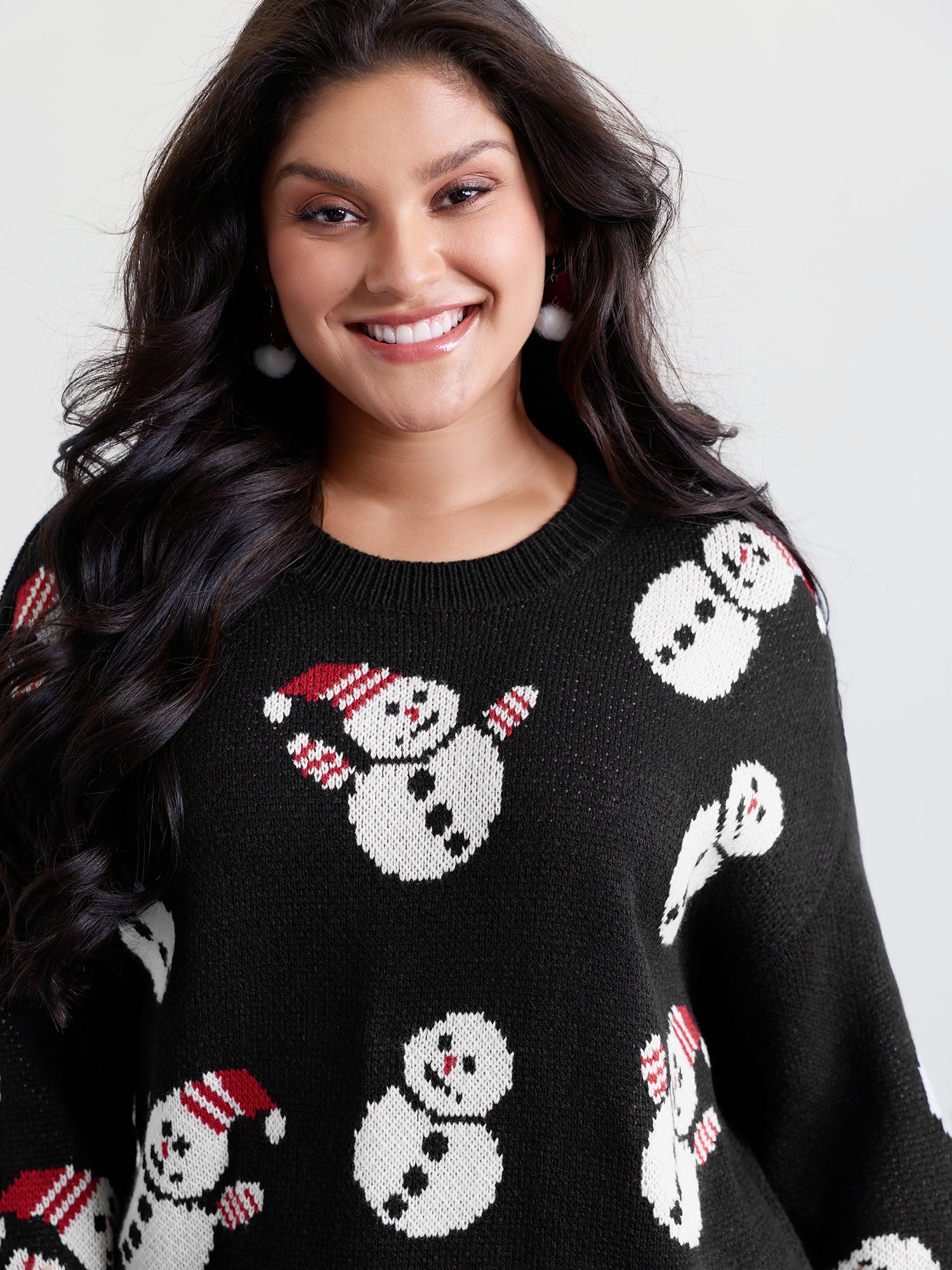 Snowman Jacquard Round Neck Pullover
